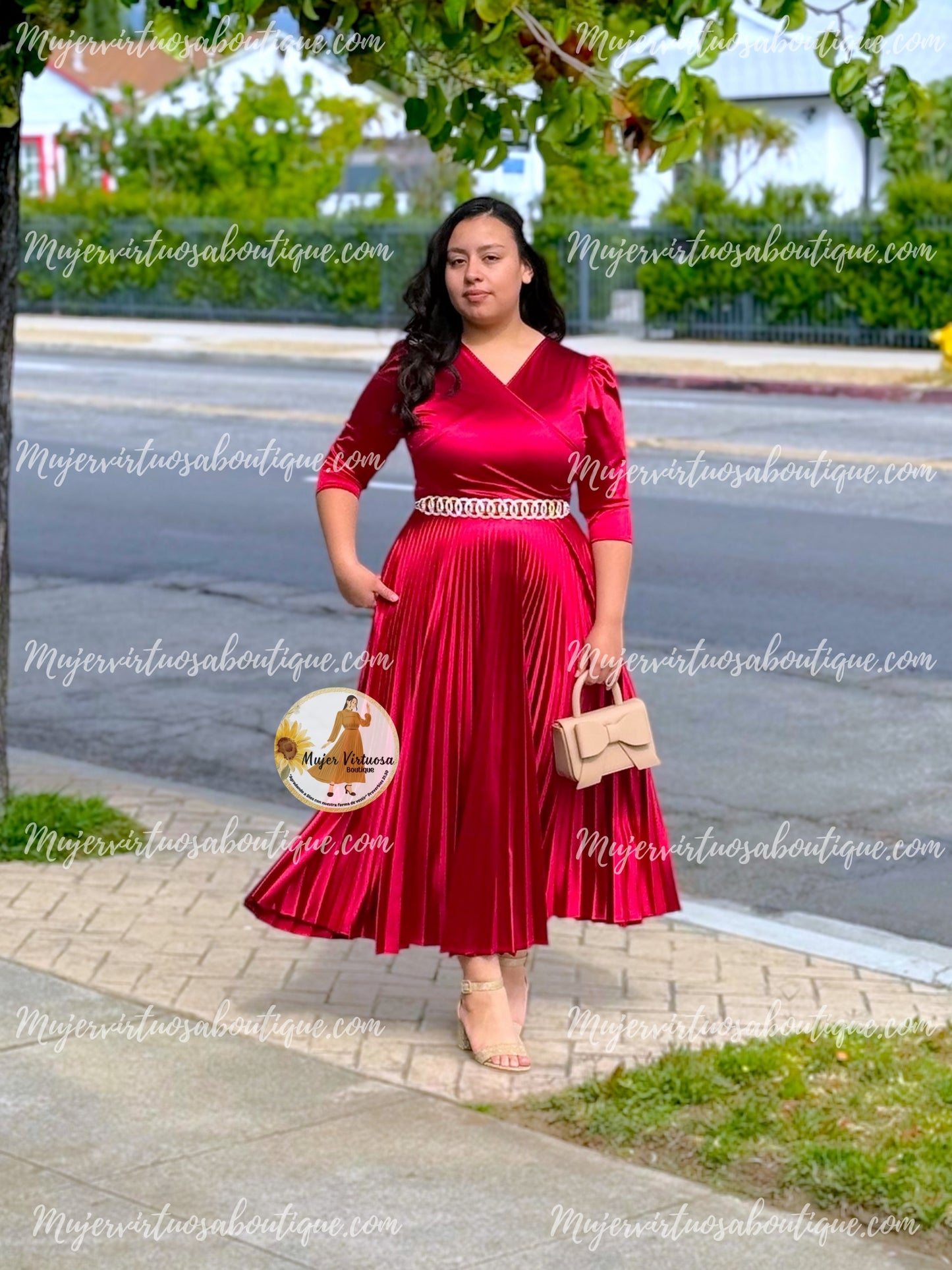 Celine Cherry Red Satin Dress