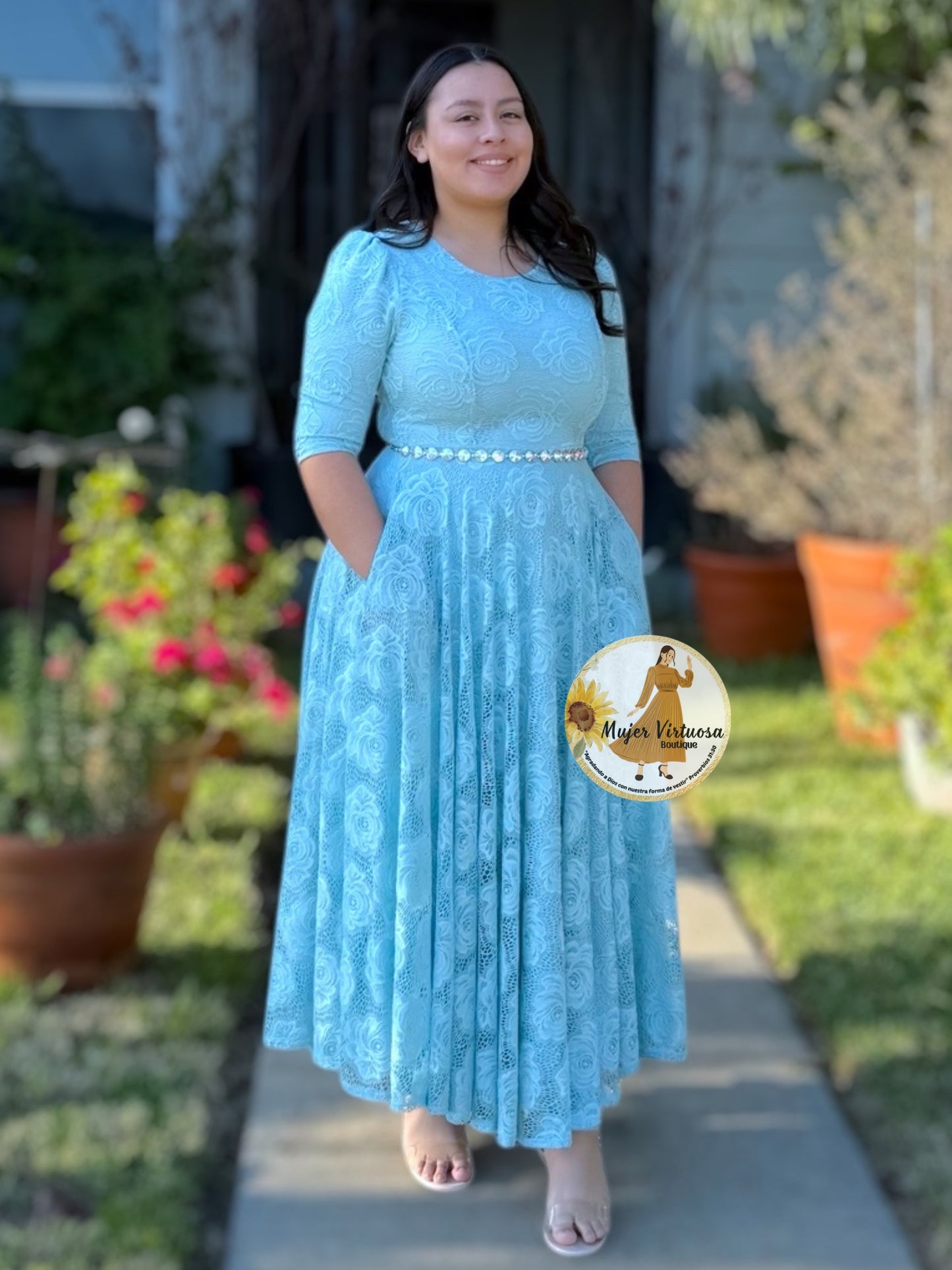 Camila Aqua Lace Dress