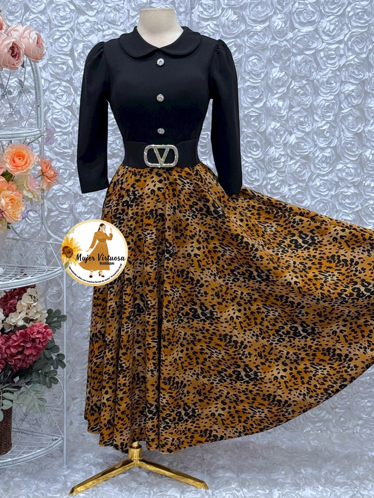 Black & Animal Print Dress – Mujer Virtuosa Boutique