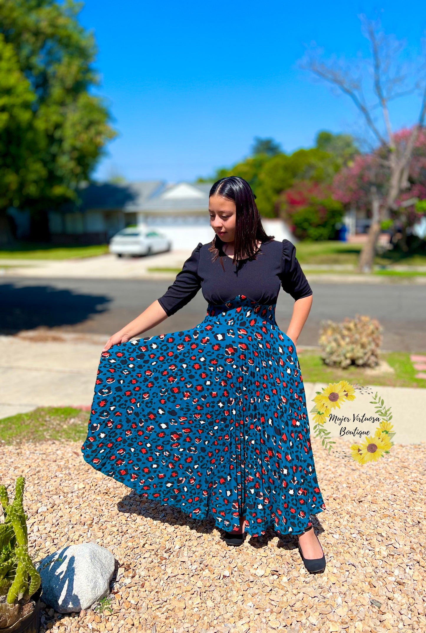 Cristel Animal Print Pleated Dress