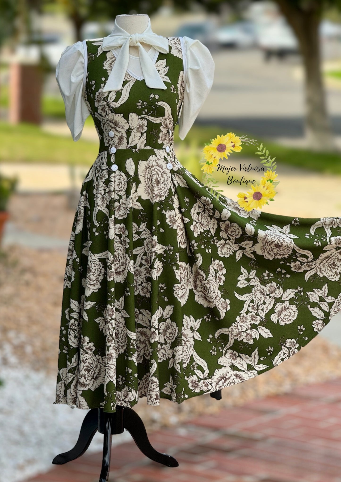 Elena Olive Floral Maxi Overall