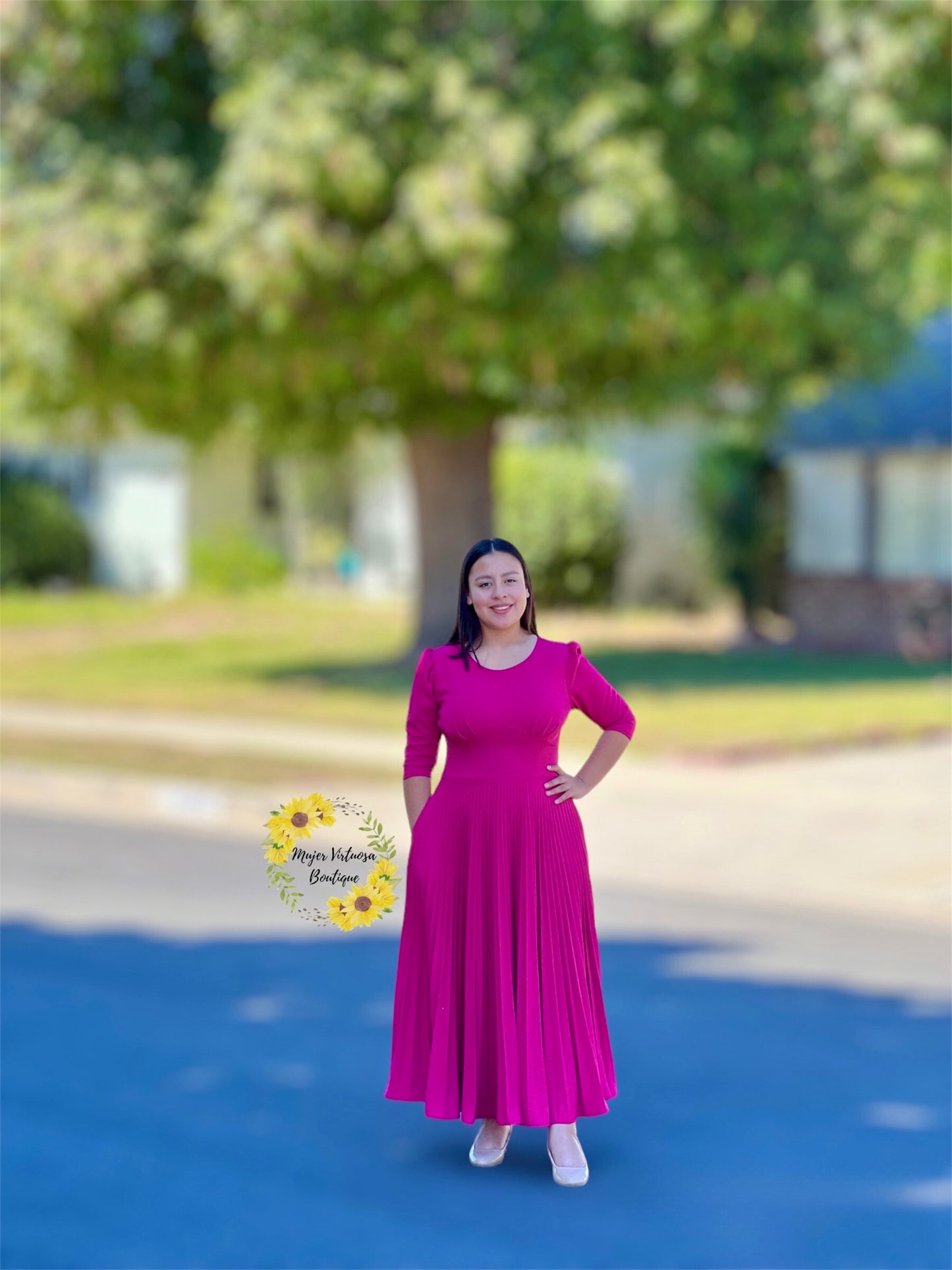 Cristel Fucsia Pleated Dress