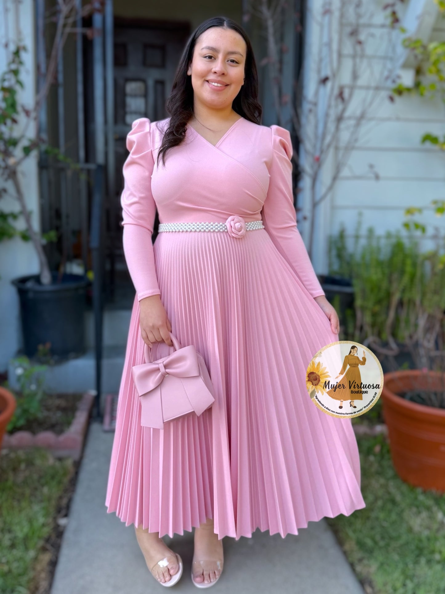 Yvette Pink Pleated Dress
