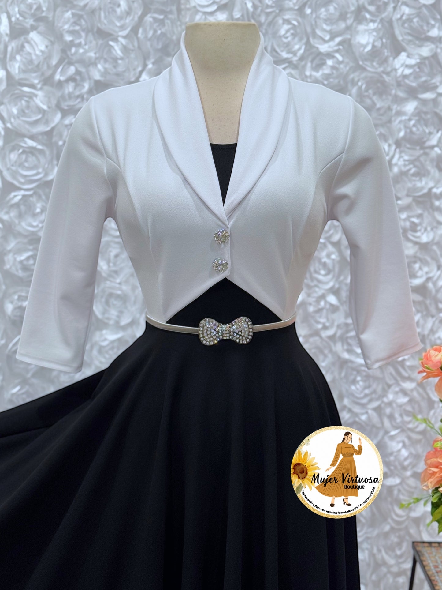 White/Black Blazer Dress – Mujer Virtuosa Boutique