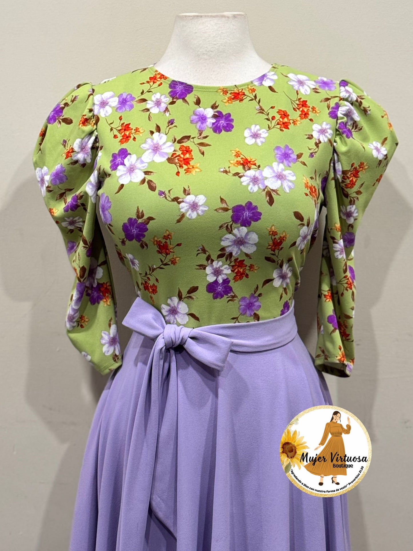 Lilac & Green Floral Dress