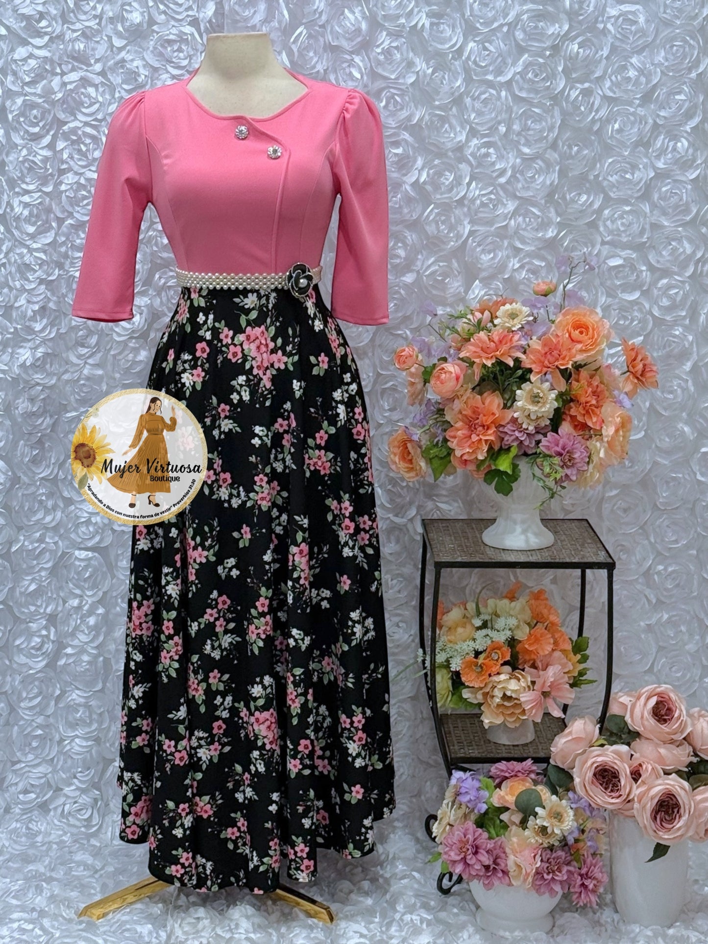 Celeste Pink/Black Floral Dress