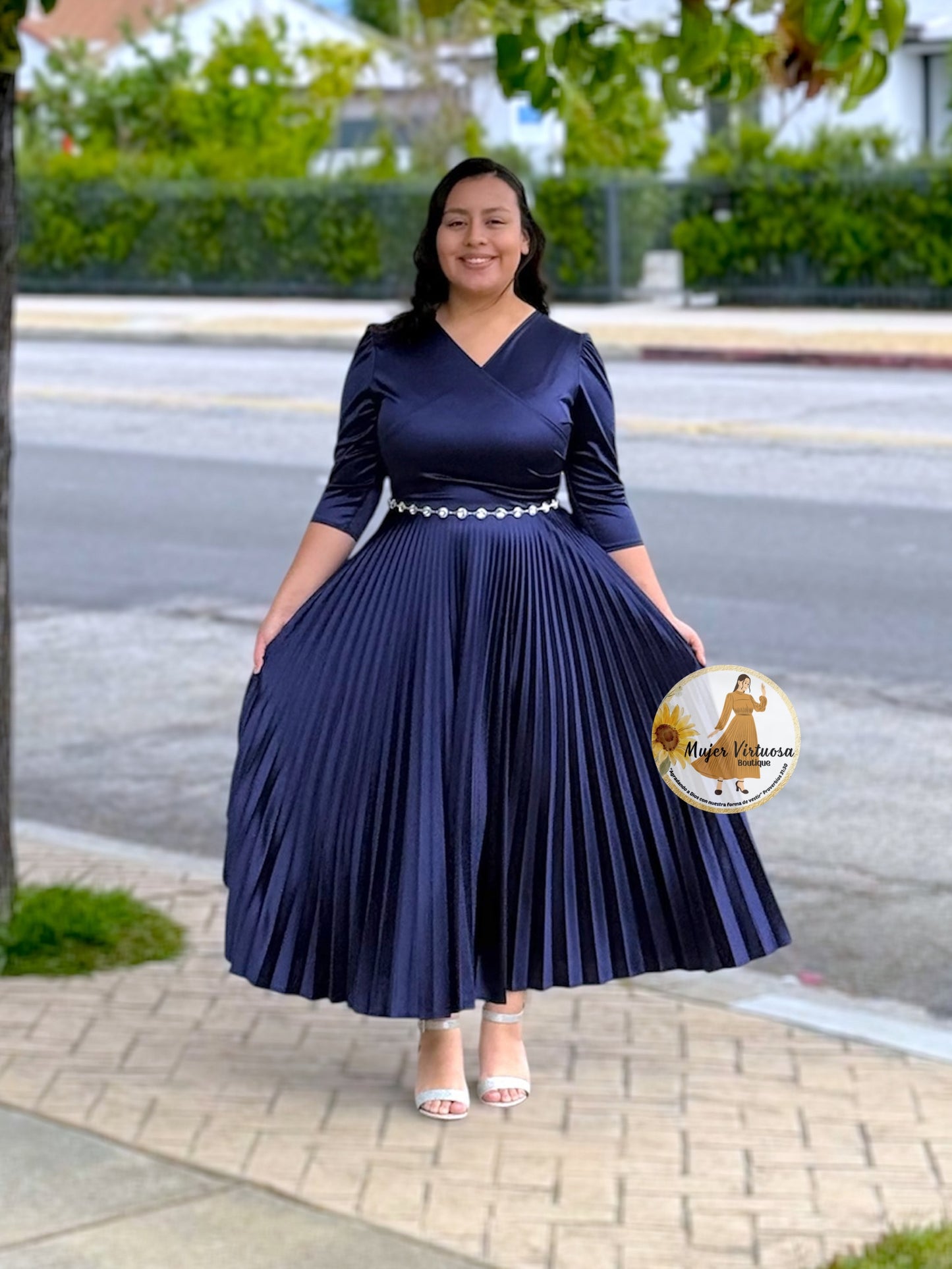 Celine Navy Blue Satin Dress