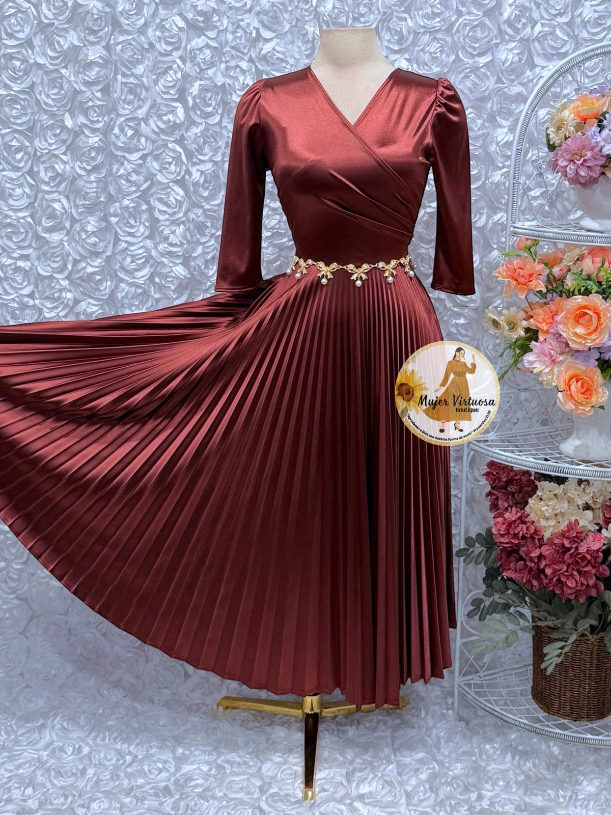 Lucia Maroon Satin Dress