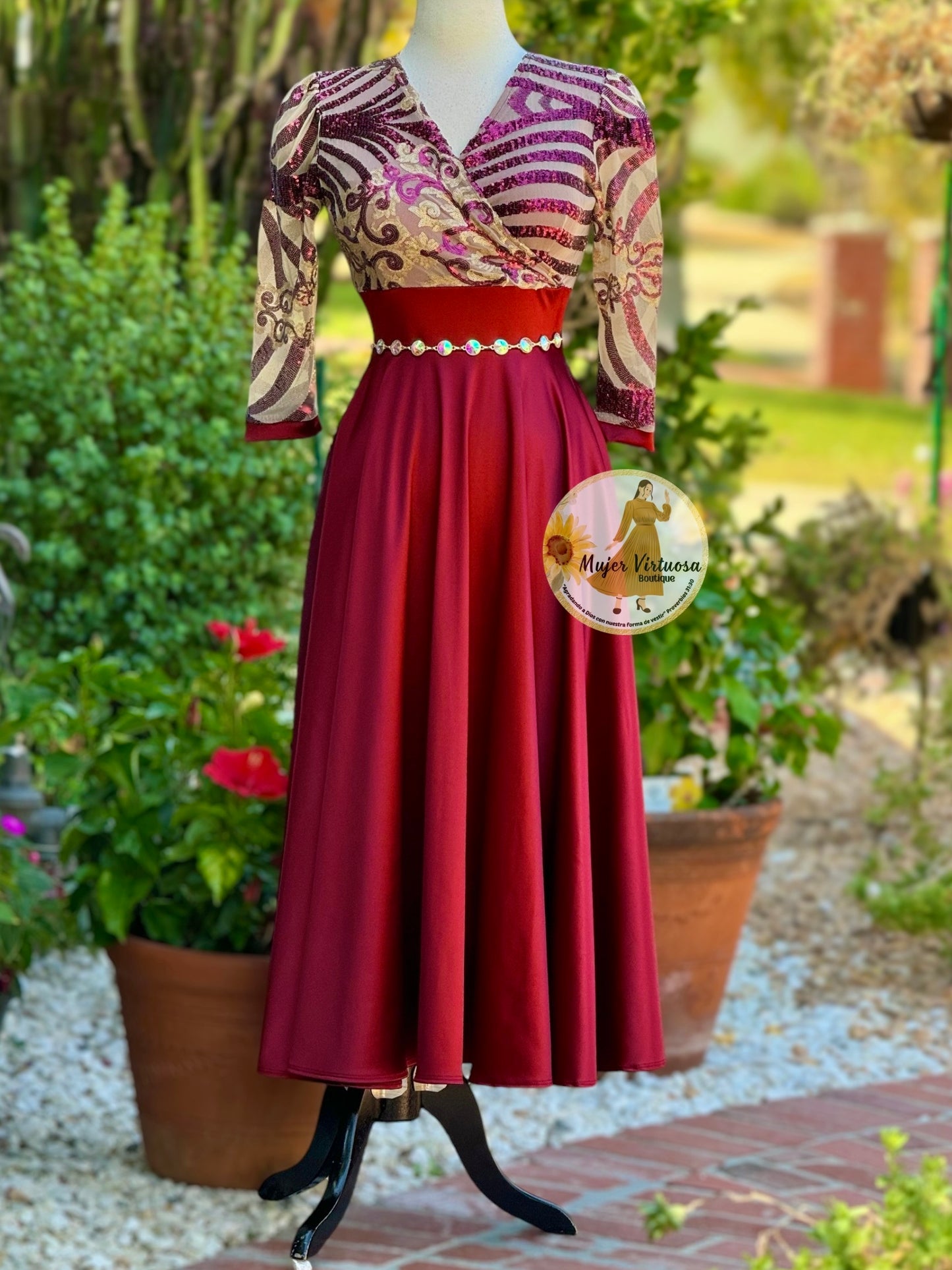 Cecilia Burgundy Satin Dress