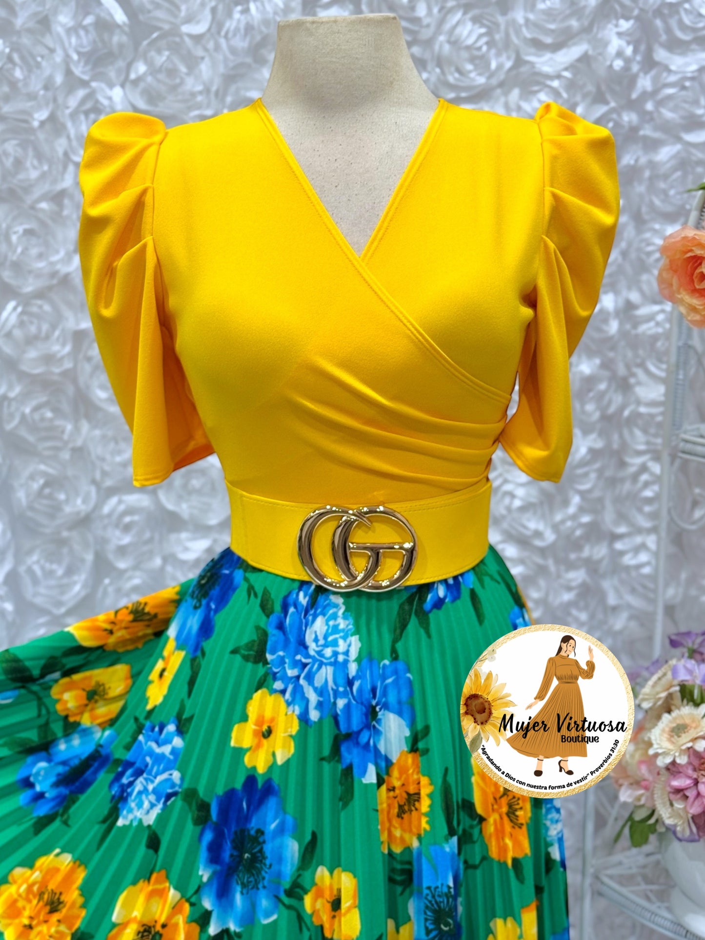 Jessica Yellow/Green Floral Dress