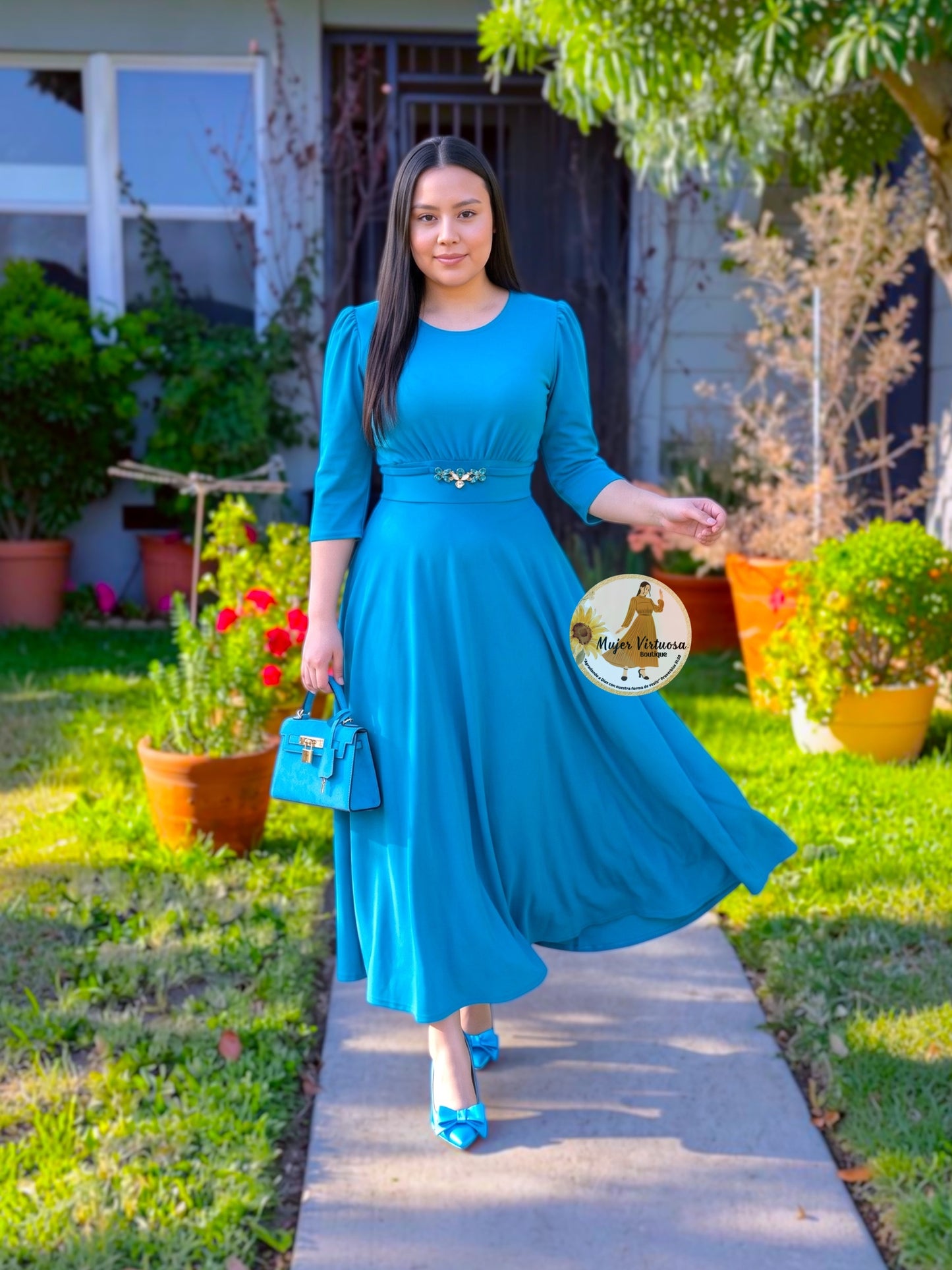 Wendy Aqua Belted Dress