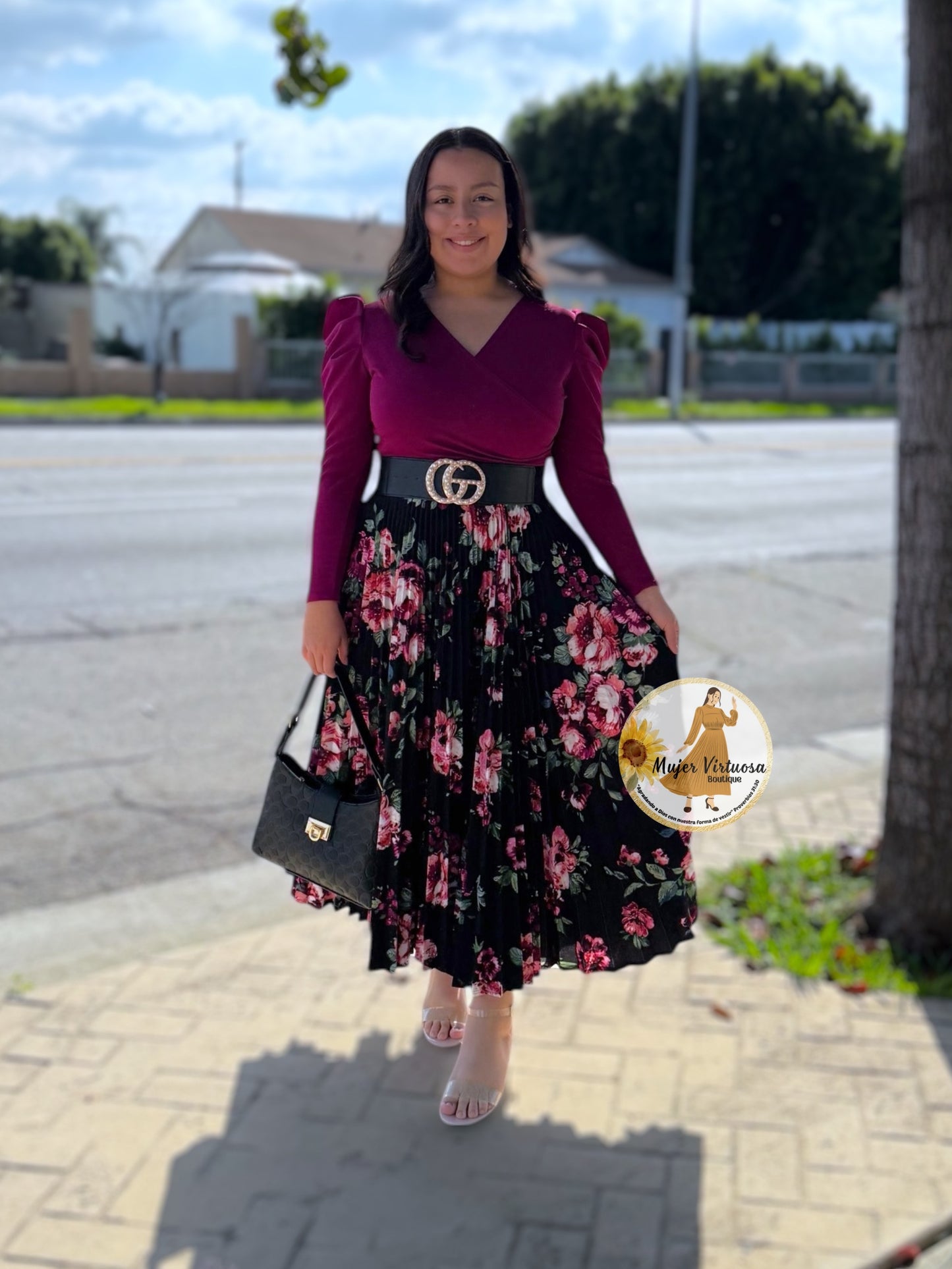 Yvette Magenta & Black Floral Dress