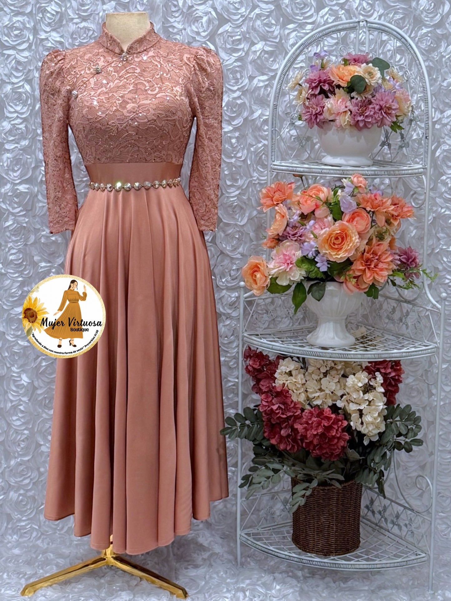 Ivana Dusty Rose Lace Dress