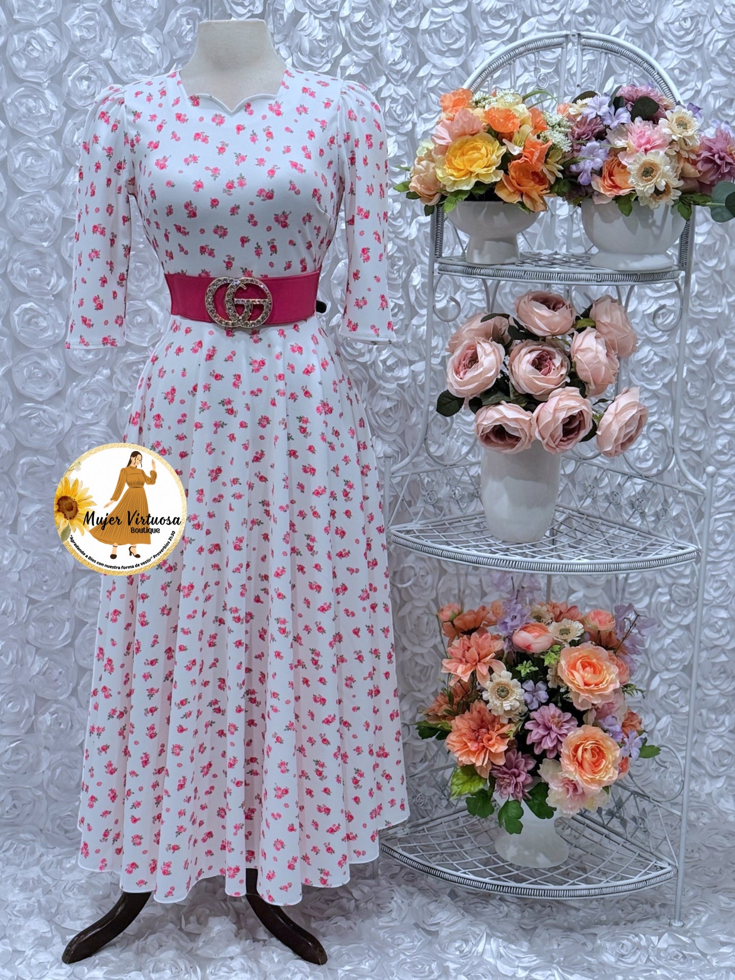 Lucy White/Pink Floral Dress