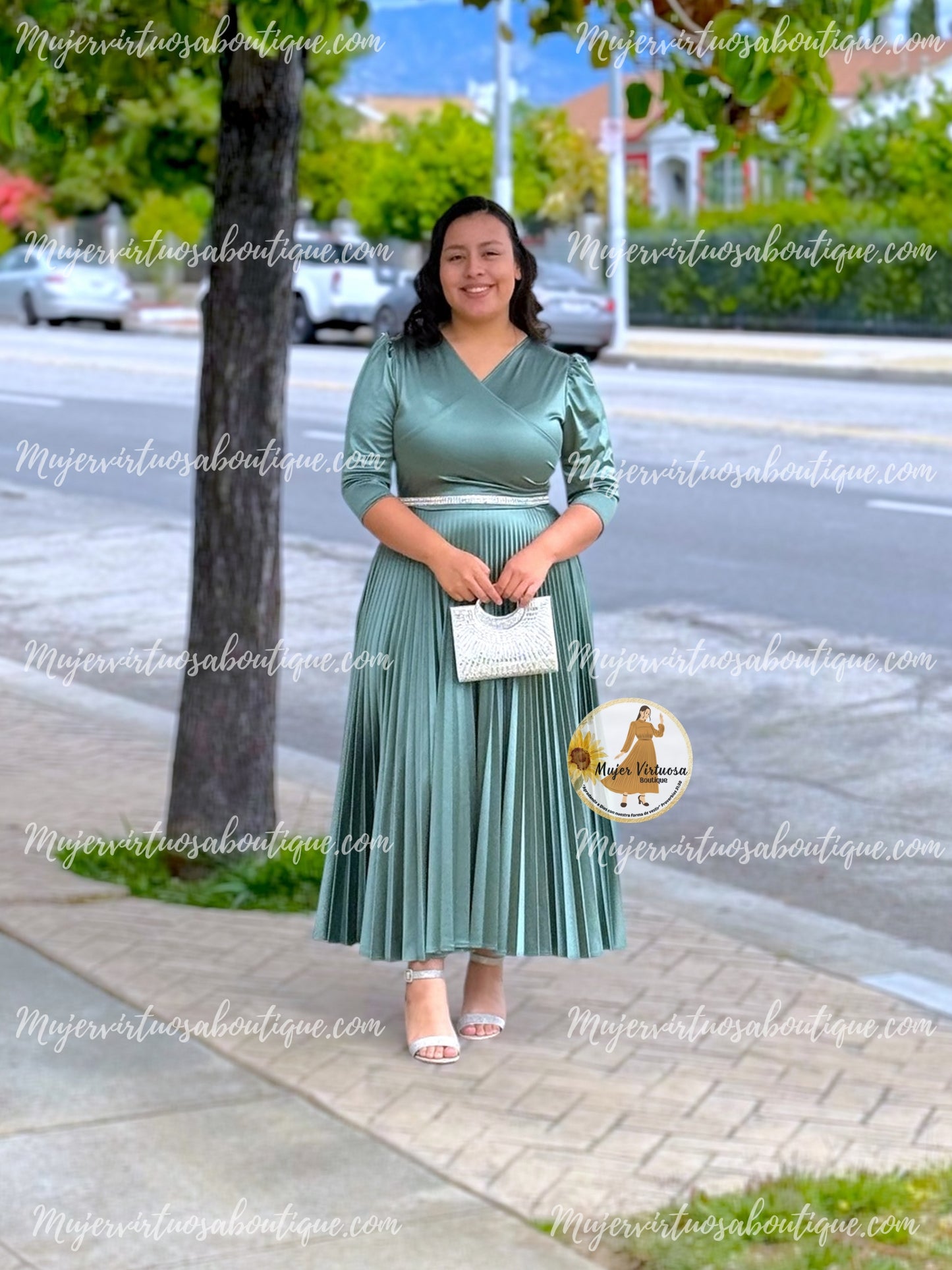 Celine Sage Satin Dress