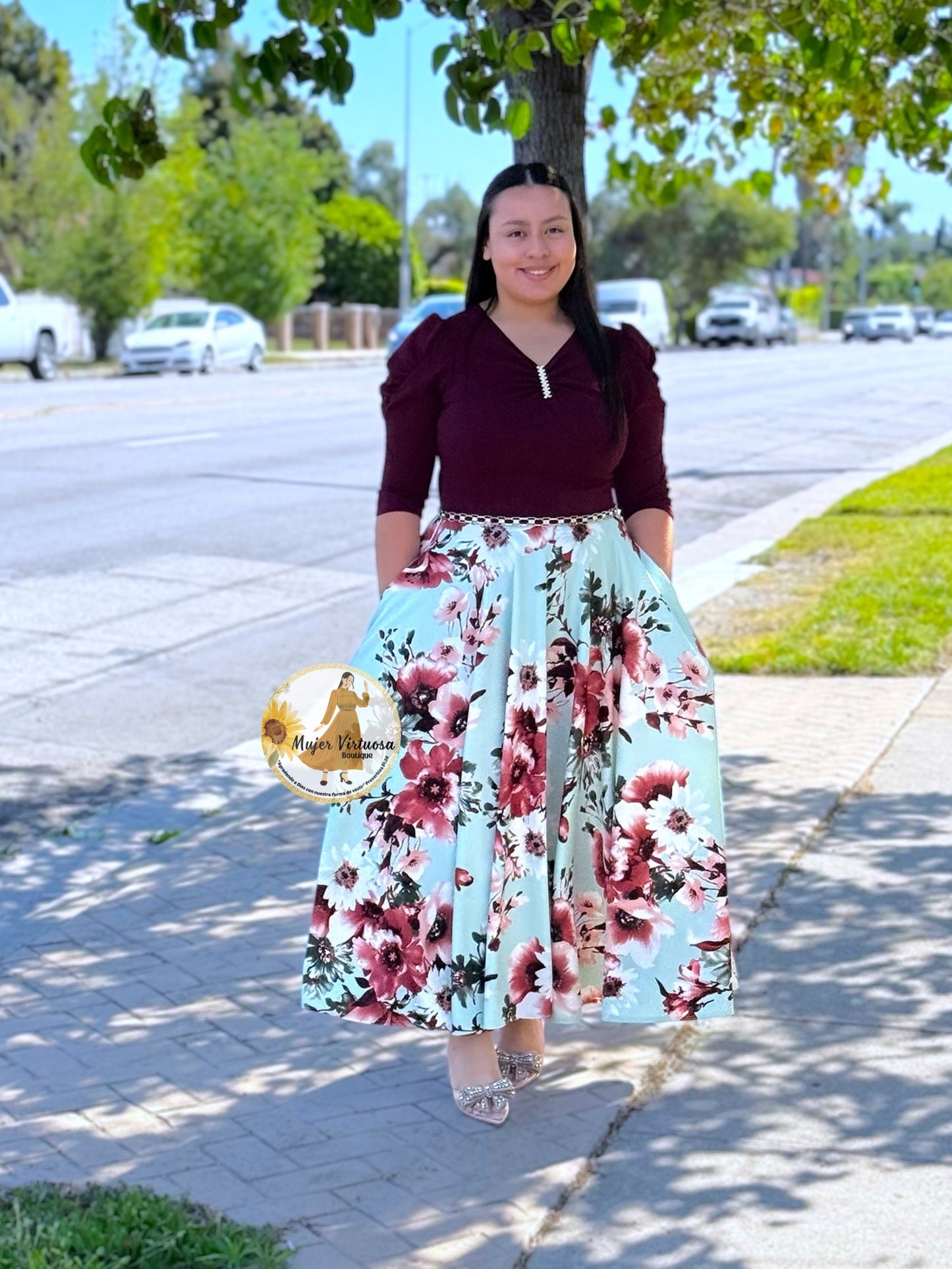 Lisa Burgundy & Sage Dress