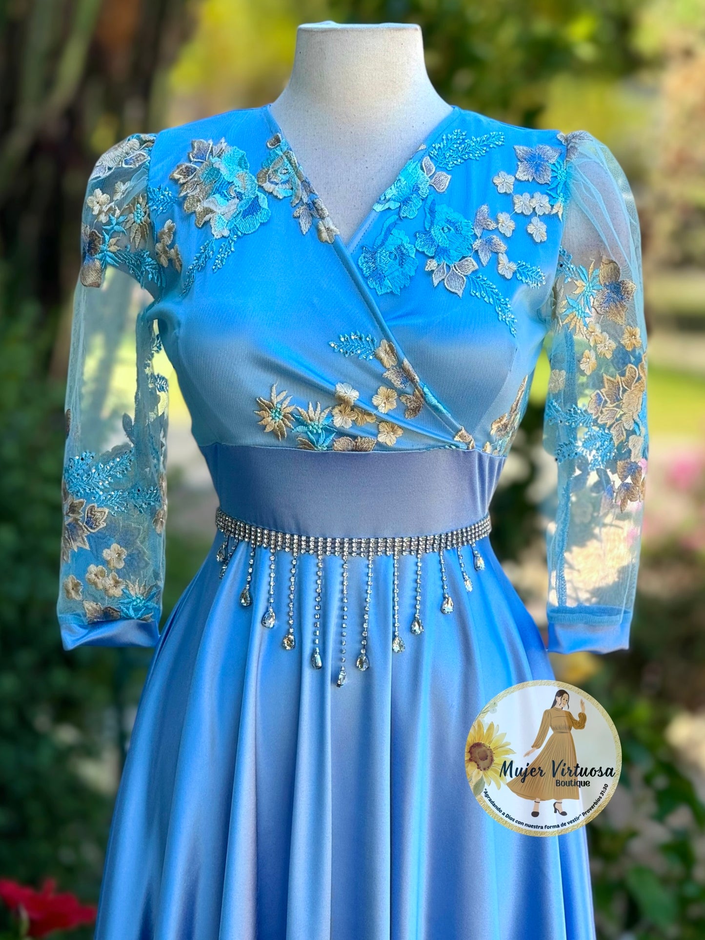 Cecilia Sky Blue Satin Dress