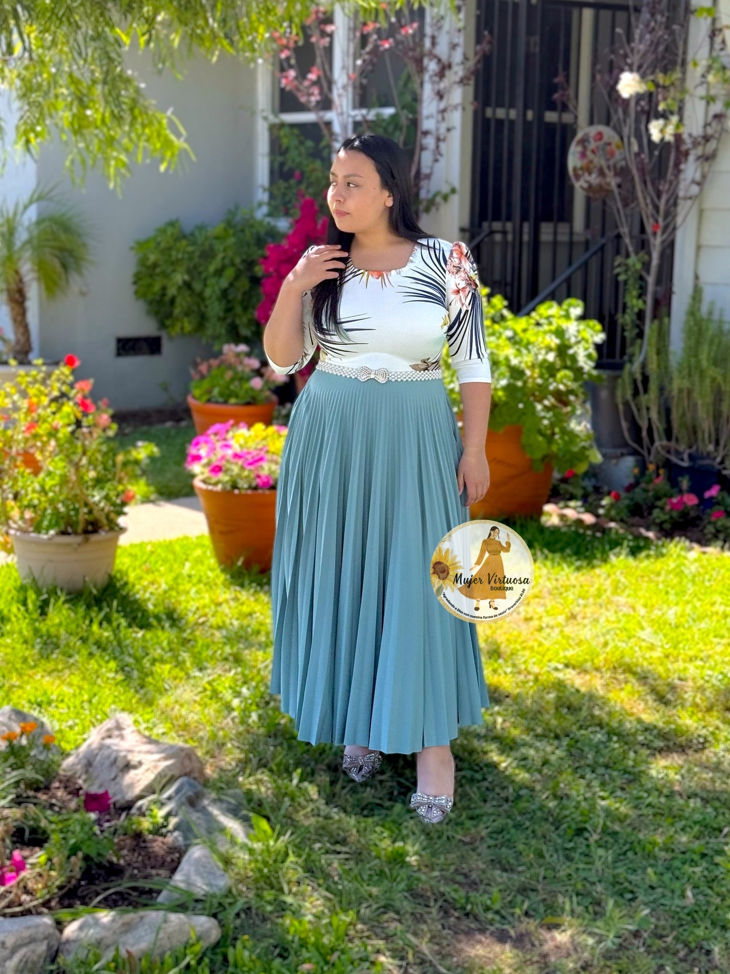 Leonor White & Aqua Dress