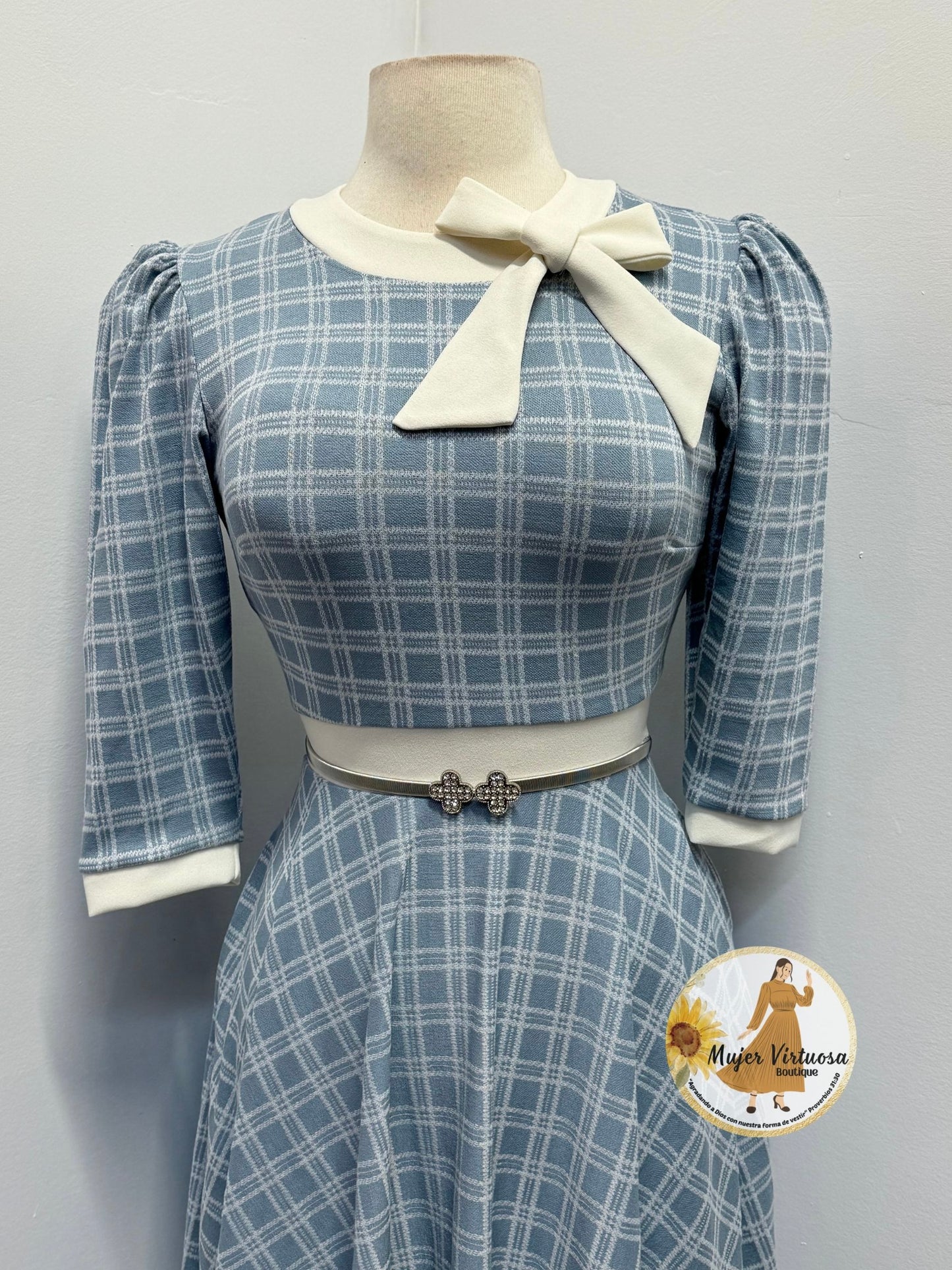 Juliette Sky Blue Retro Plaid Dress