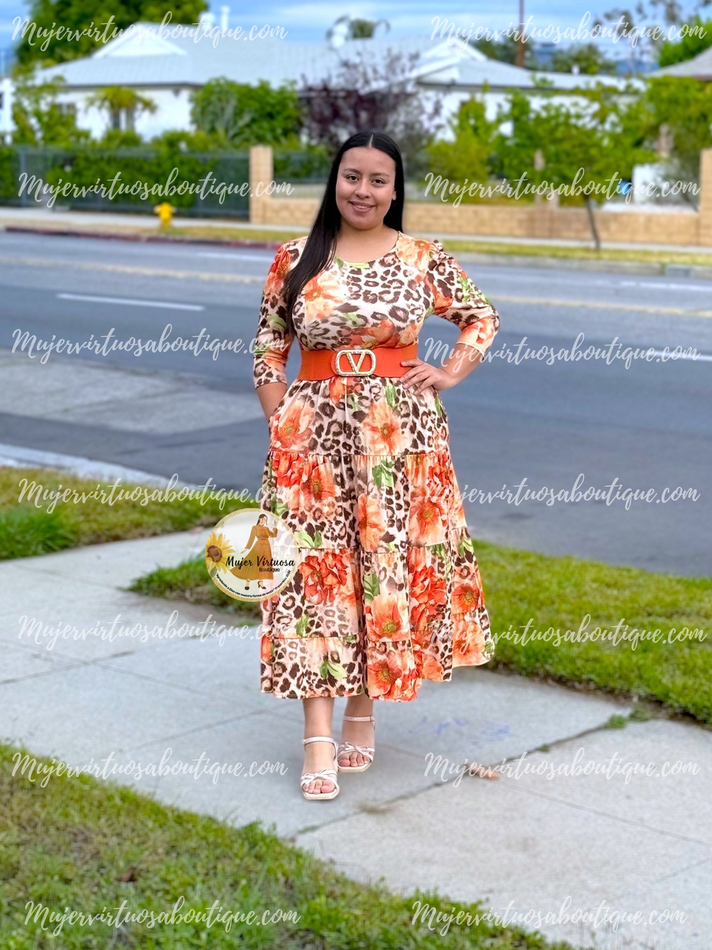 Sofia Orange & Animal Print Dress