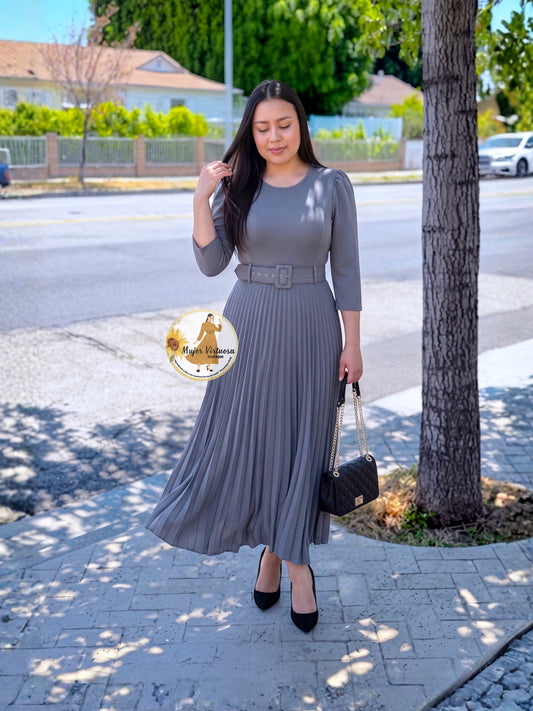 Sheila Grey Pleated Dress