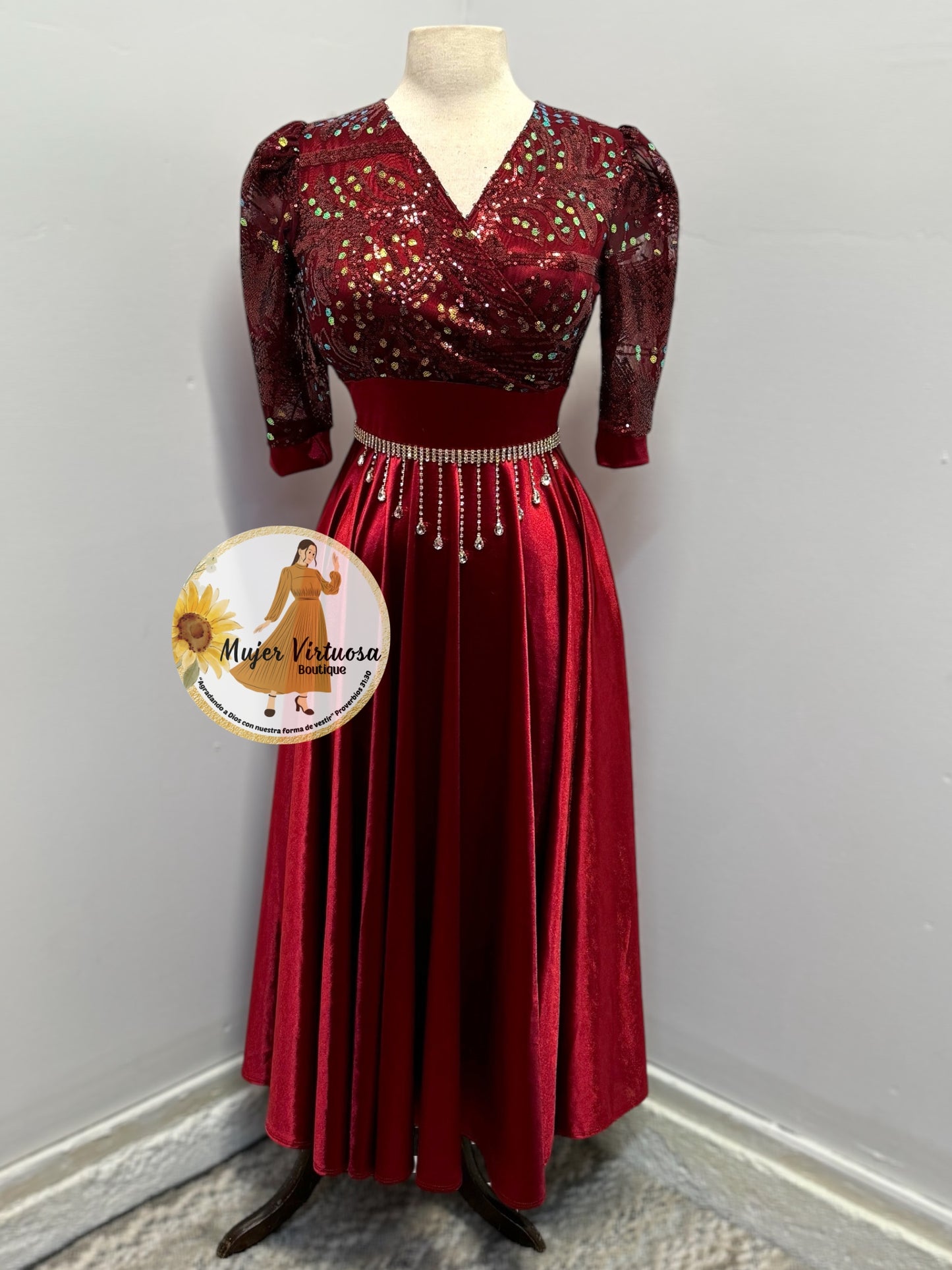 Cecilia Burgundy Satin Dress