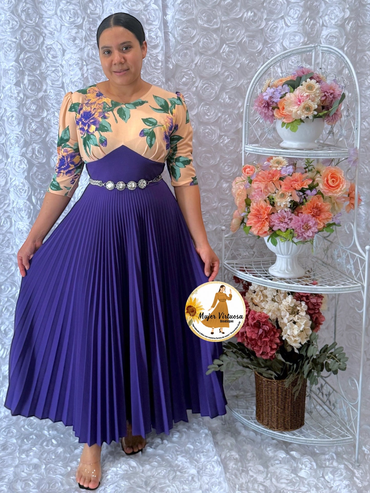 Cristel Peach & Purple Floral Dress