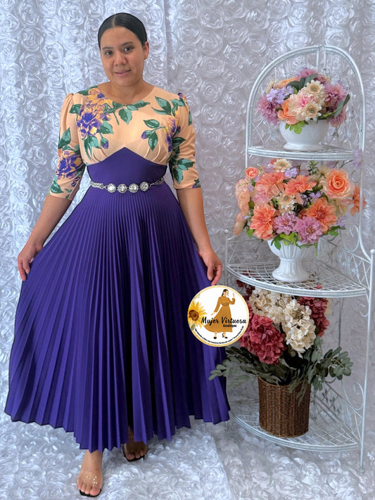 Cristel Peach & Purple Floral Dress