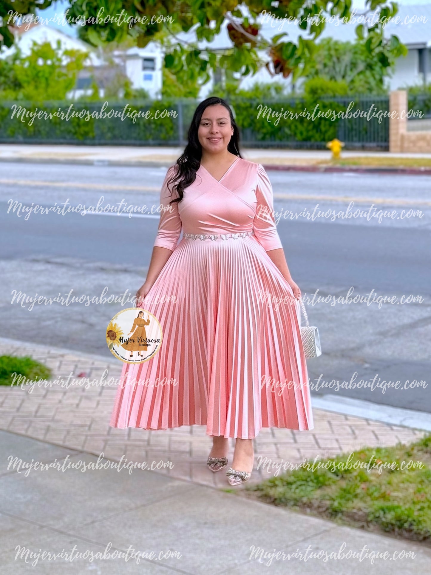 Celine Pearl Pink Satin Dress