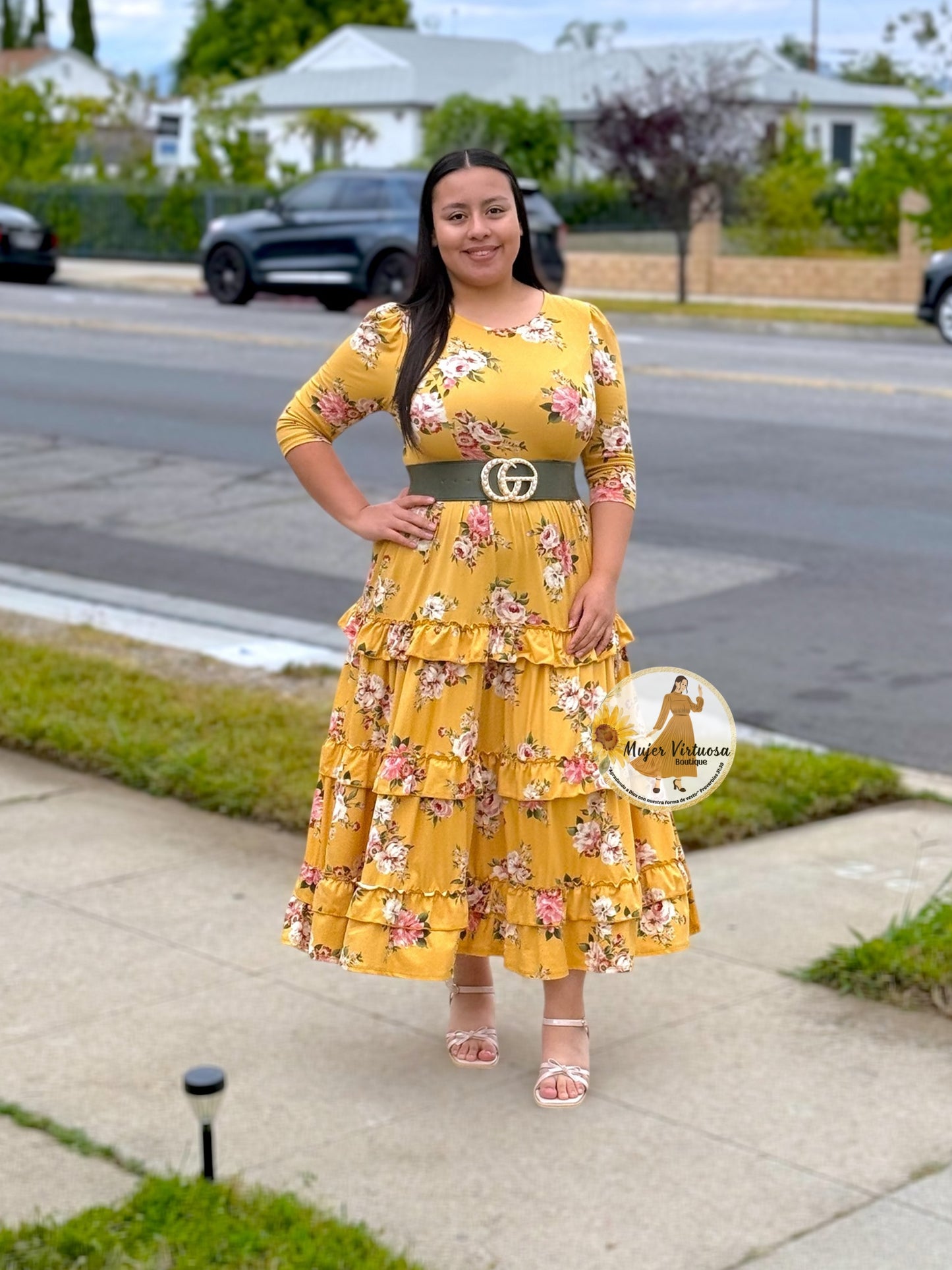Leah Mustard Floral Dress