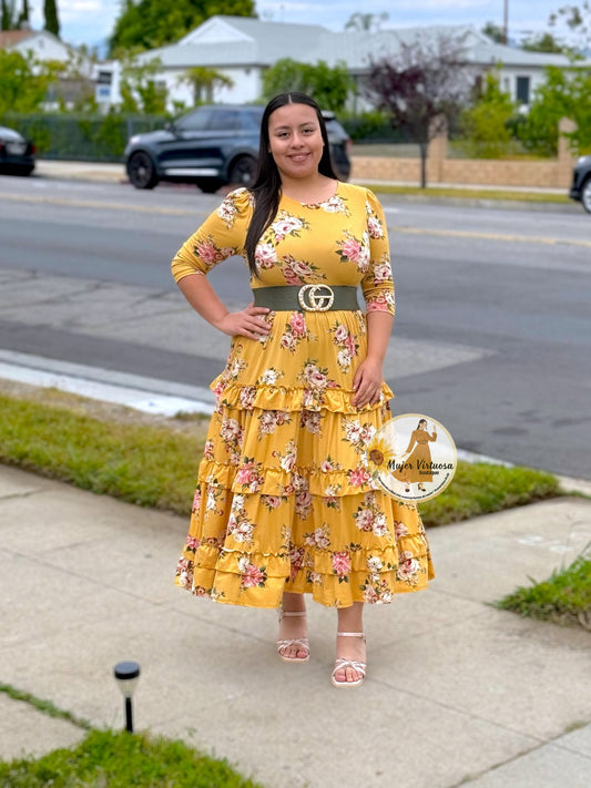 Leah Mustard Floral Dress