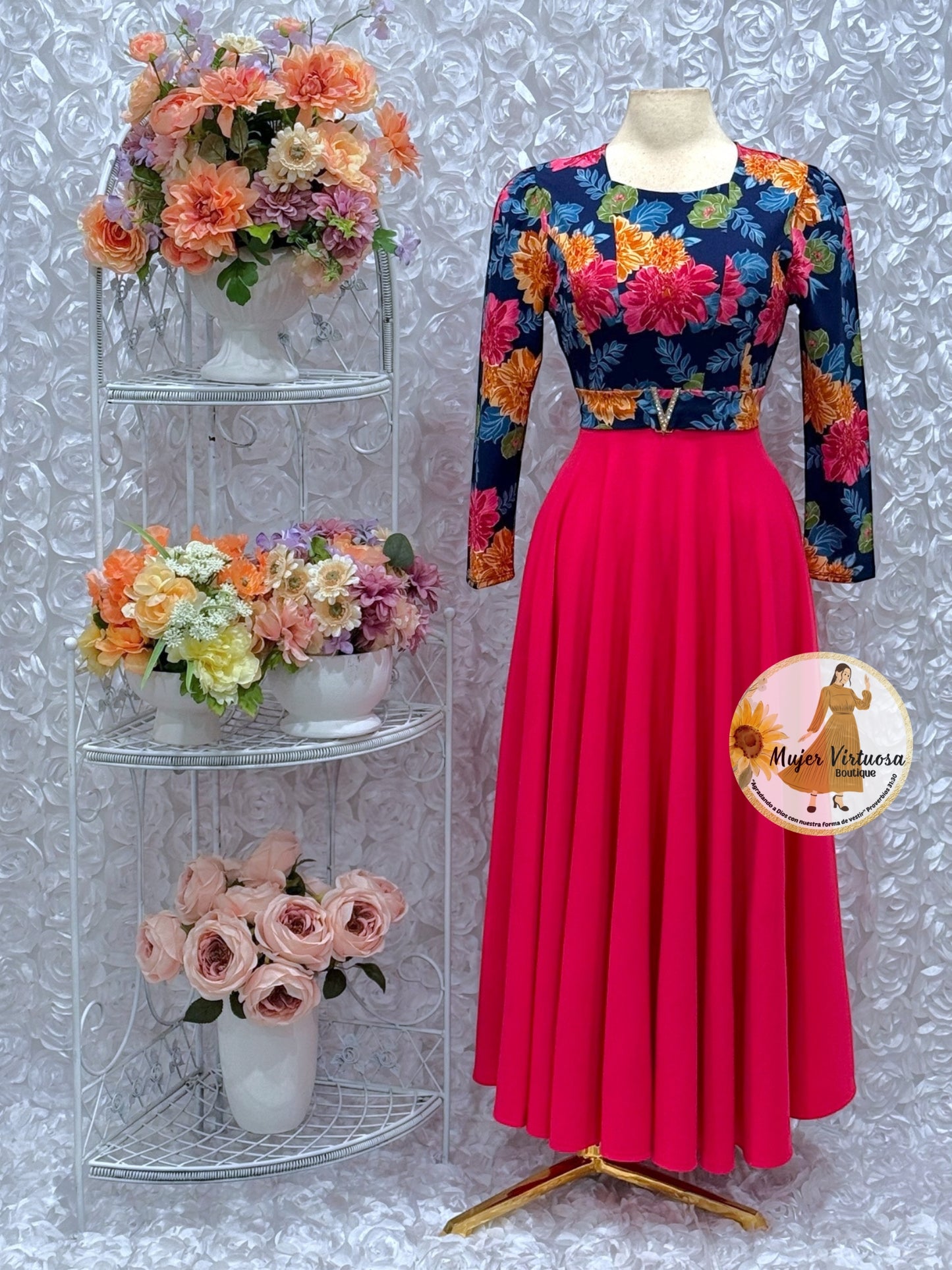 Nadia Navy/Fucsia Floral Dress