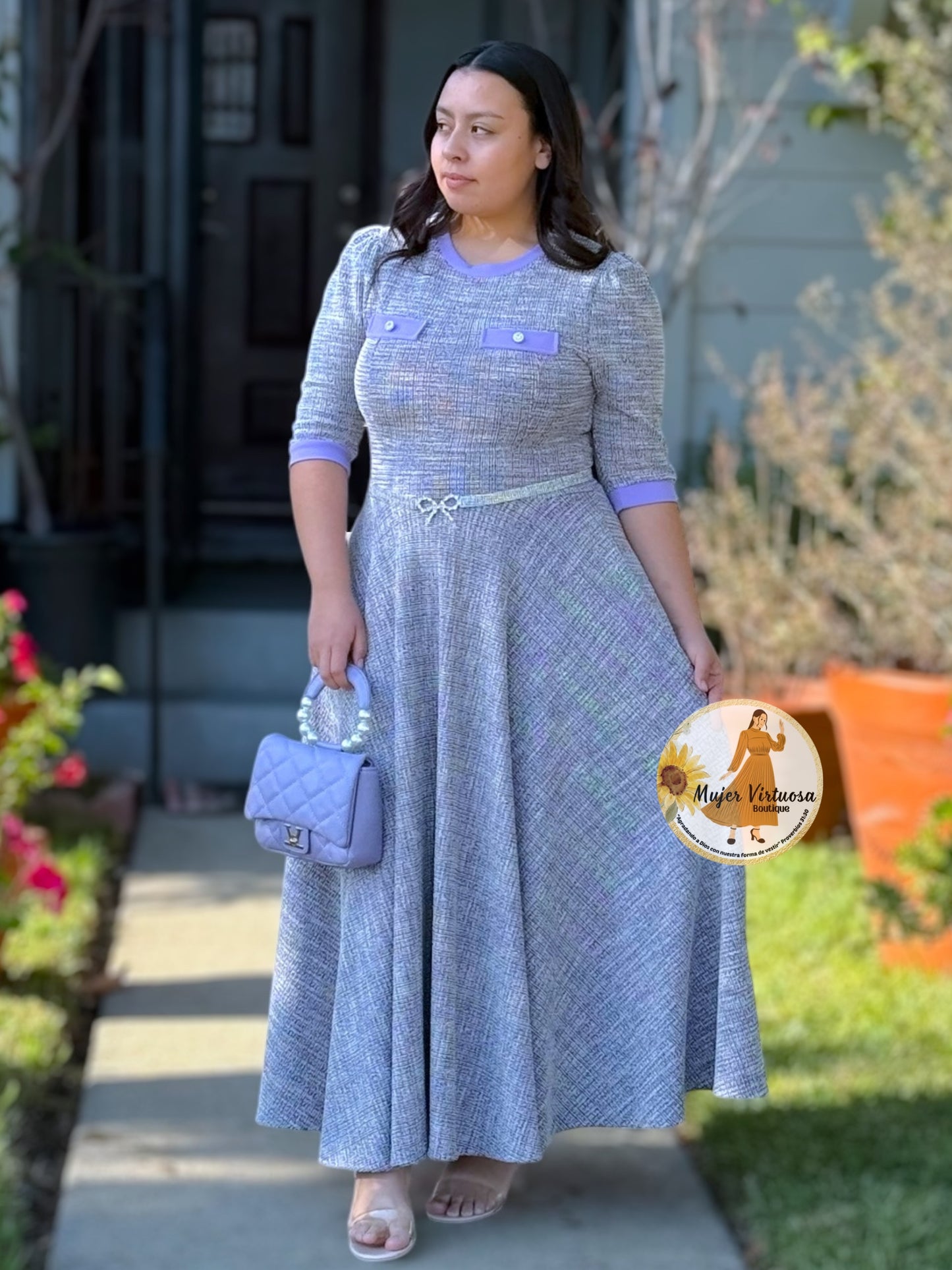 Lilac & Grey Tweed Dress