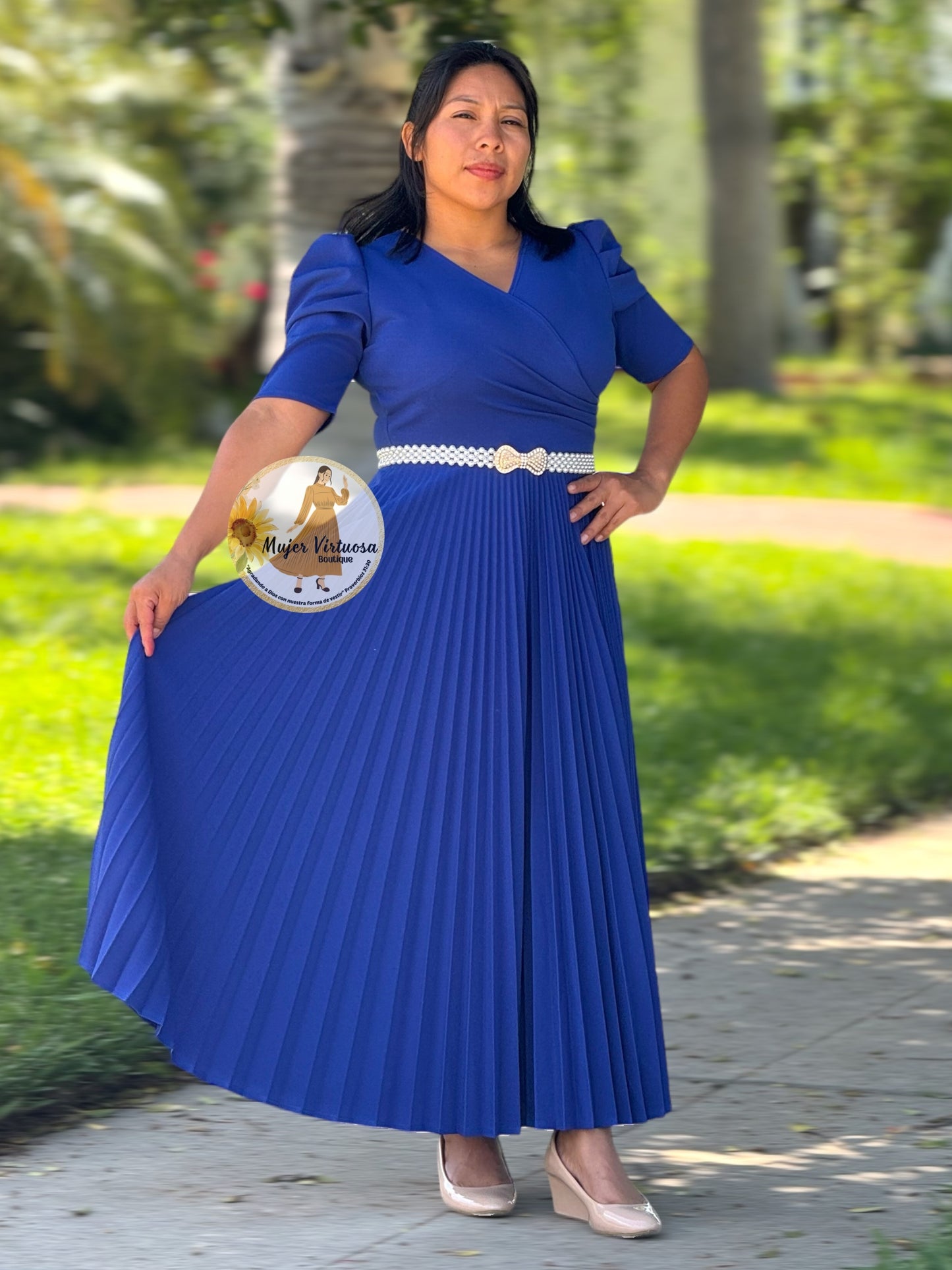 Royal Blue Pleated Dress “Jessica”