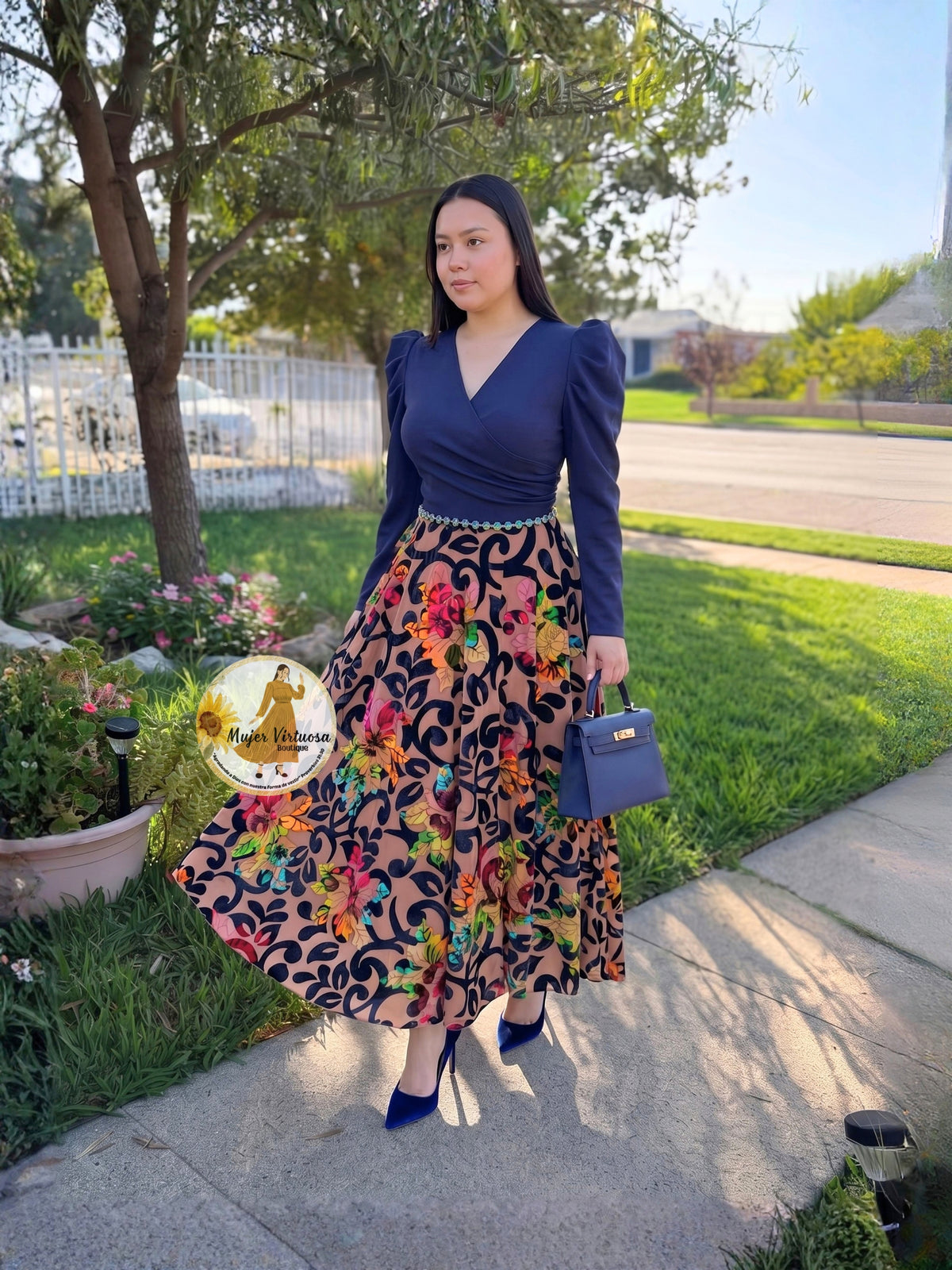 Larissa Navy & Velvet Floral Dress