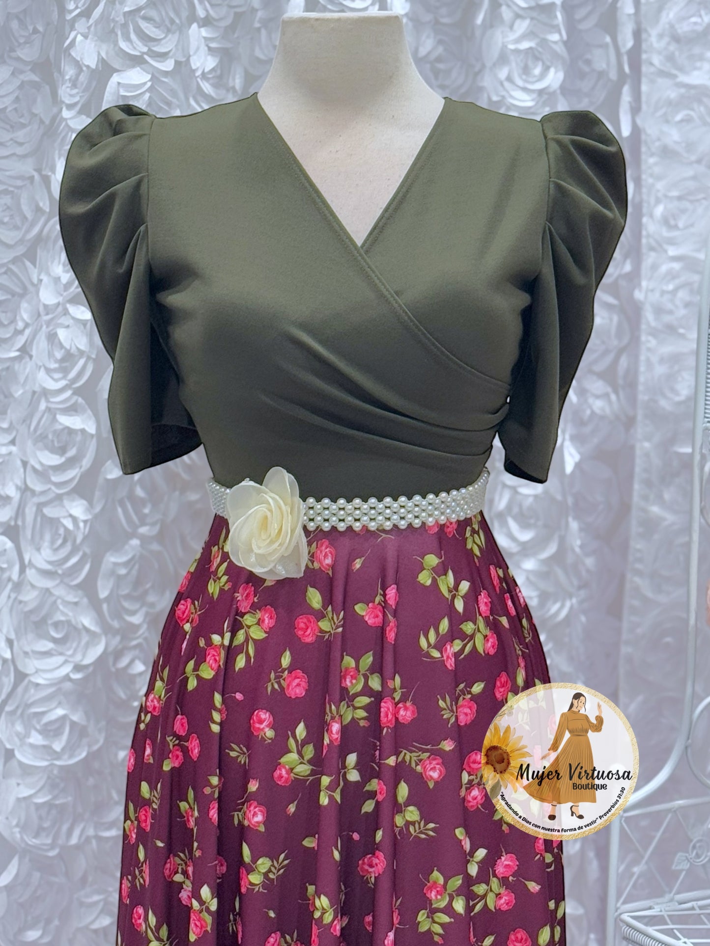 Susan Olive & Burgundy Floral Dress