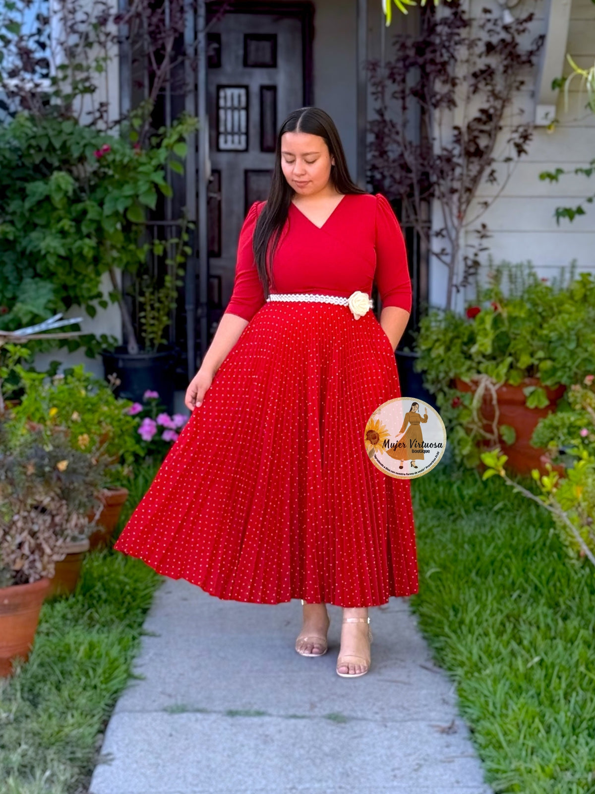 Eva Rust Polka Dot Dress