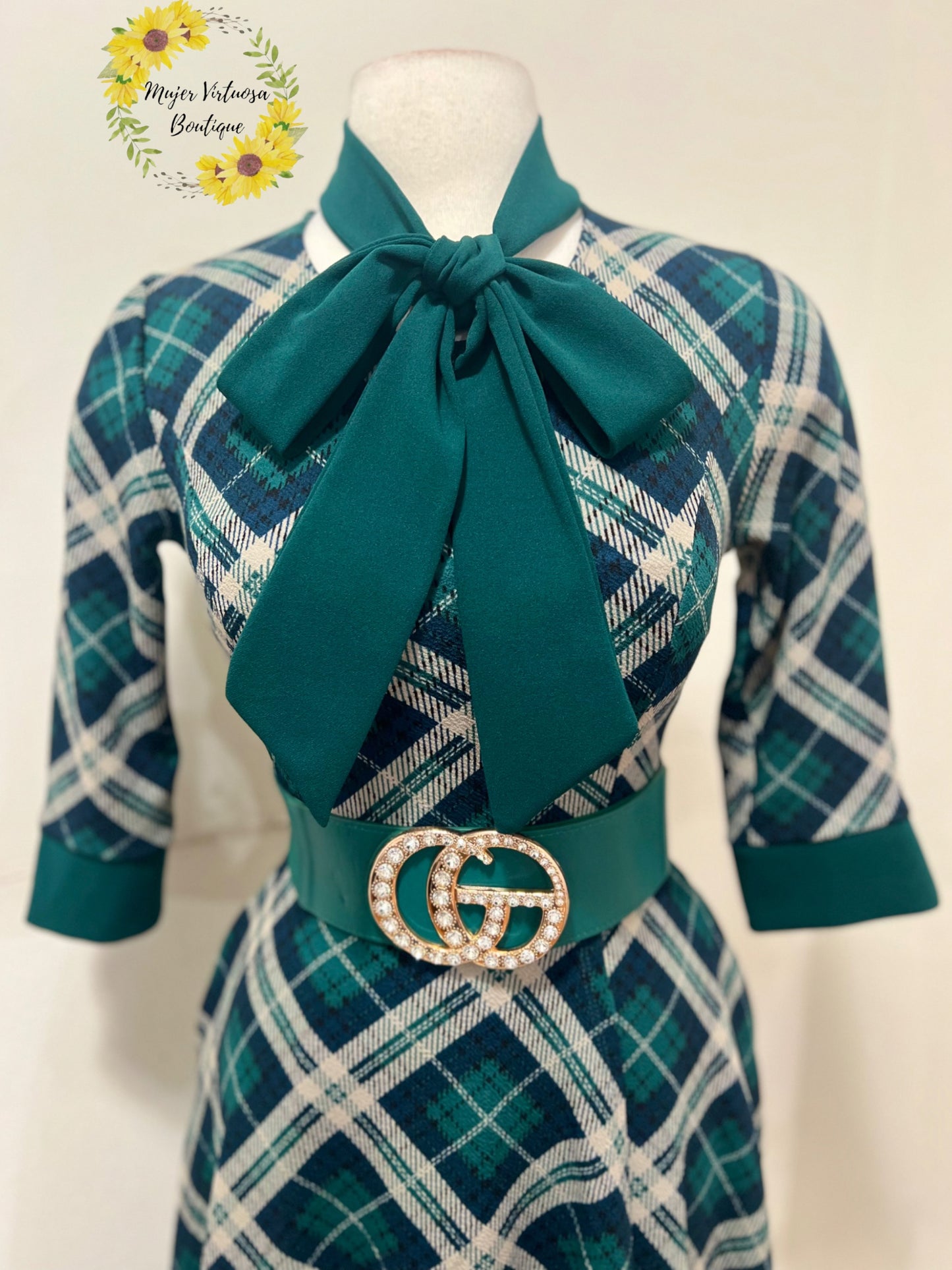 Oriana Green Vintage Plaid Dress