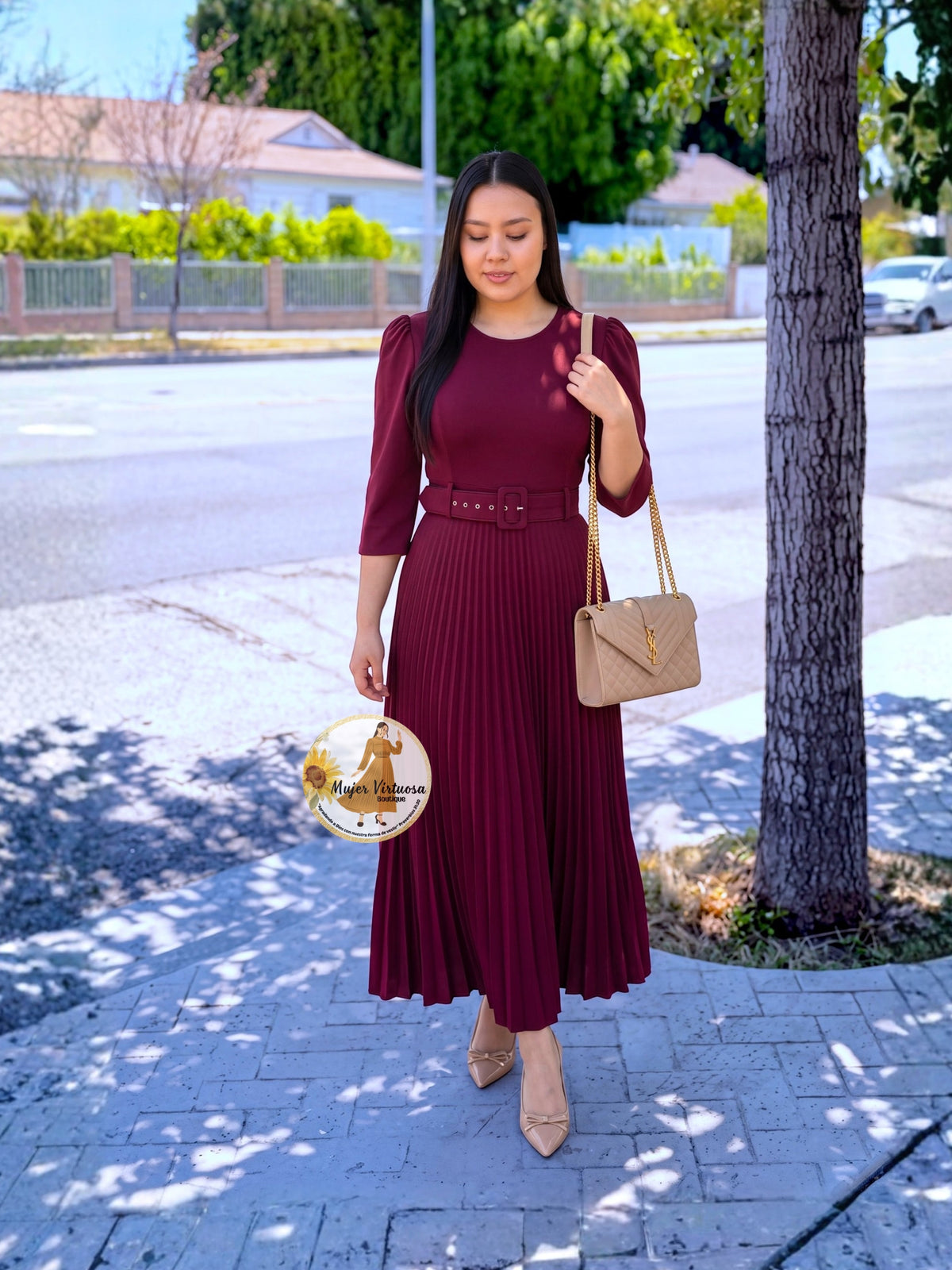 Sheila Burgundy Pleated Dress
