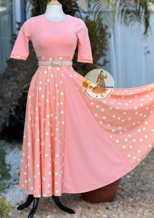 Andrea Peach Polka Dot Dress