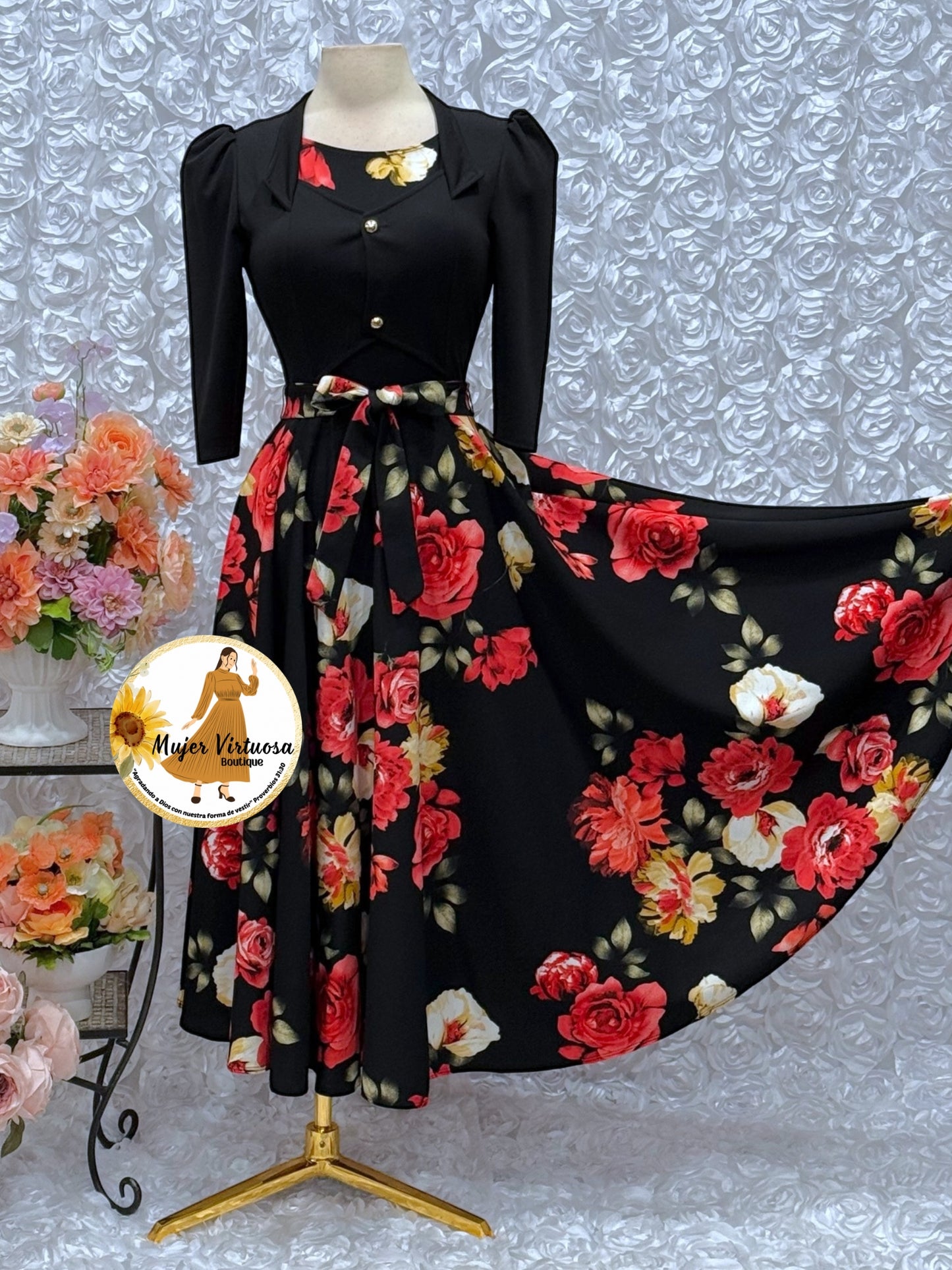 Black Floral Vest Dress