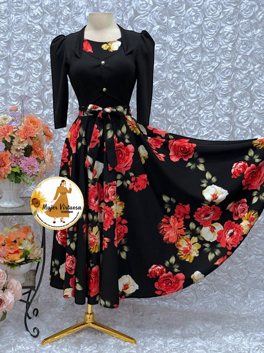 Black Floral Vest Dress