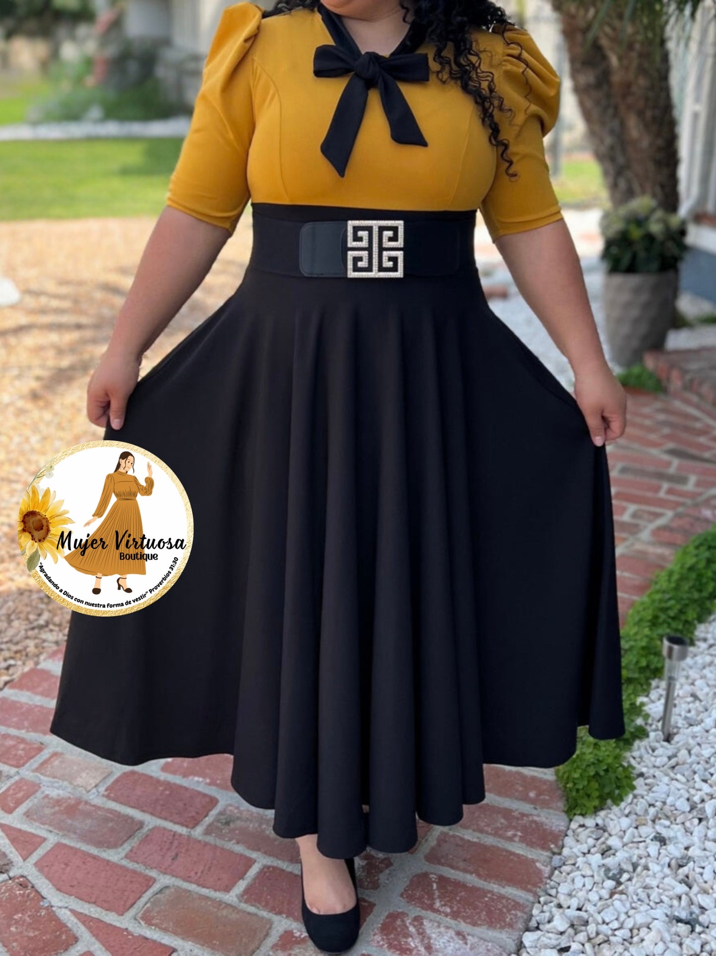 Mustard & Black Dress