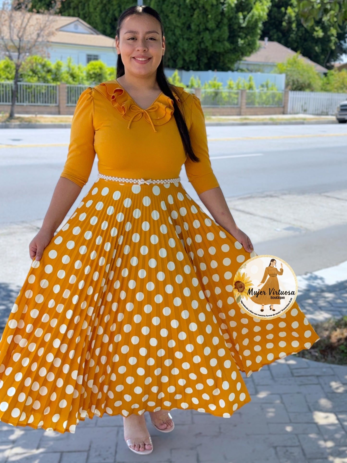 Francesca Mustard Polka Dot Dress