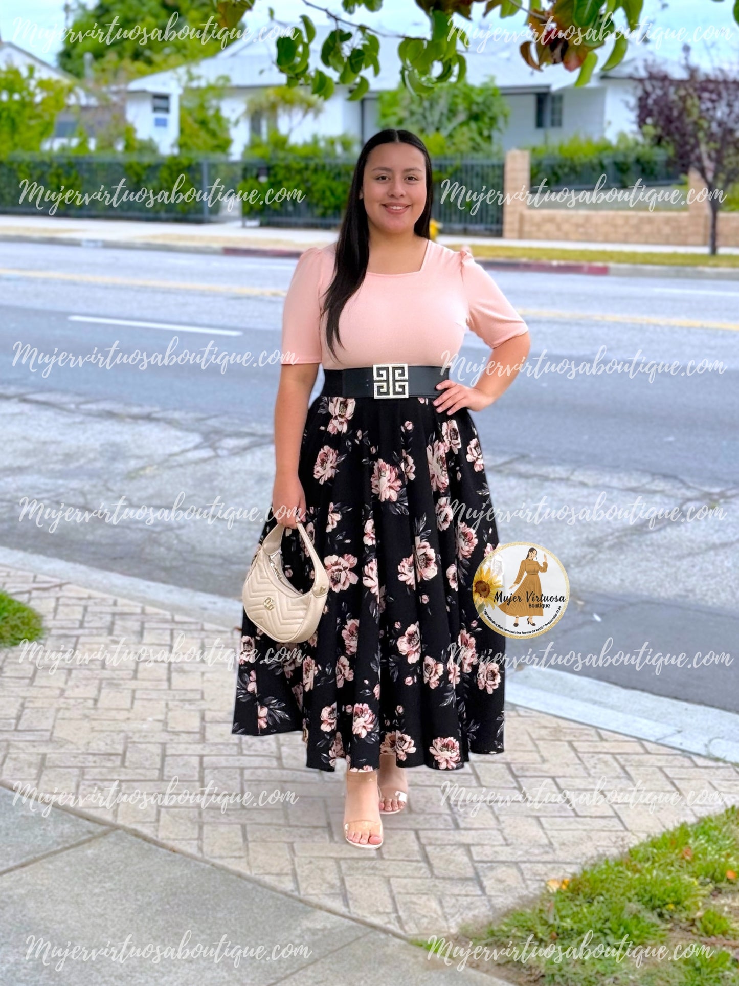 Eunice Pink & Black Floral Dress