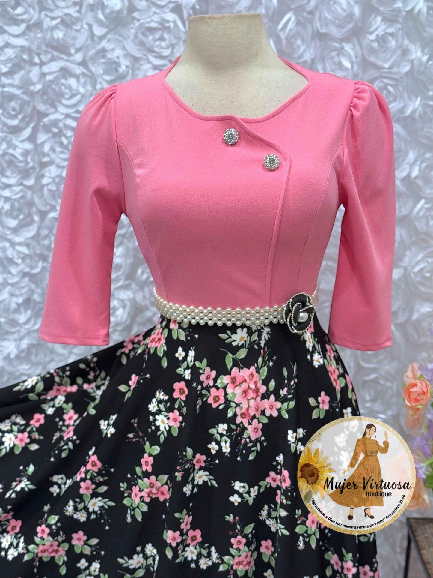 Celeste Pink/Black Floral Dress