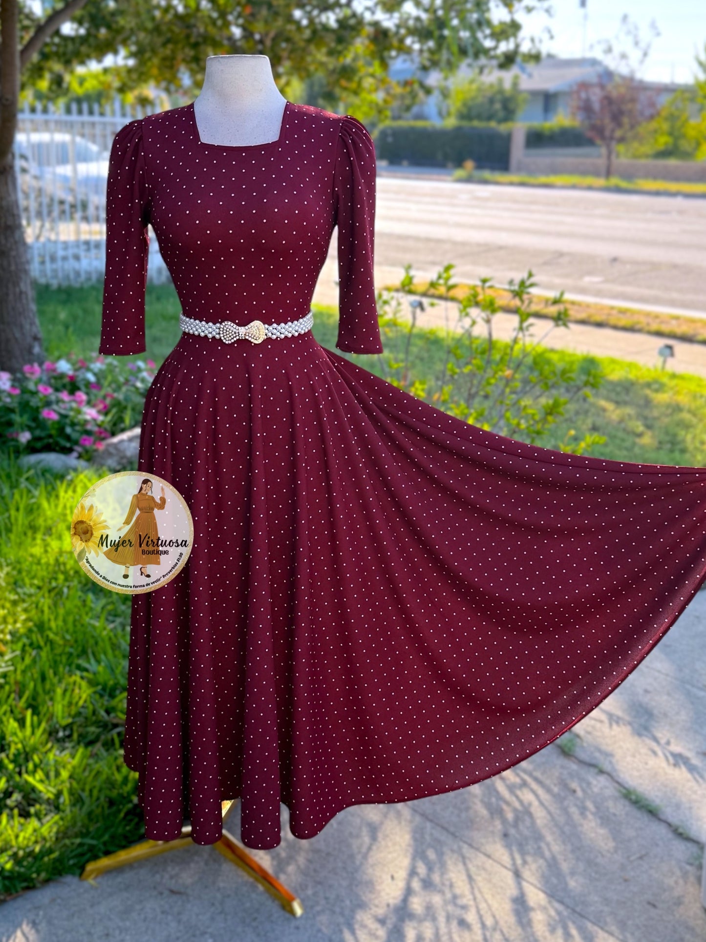 Eunice Burgundy Polka Dot Dress
