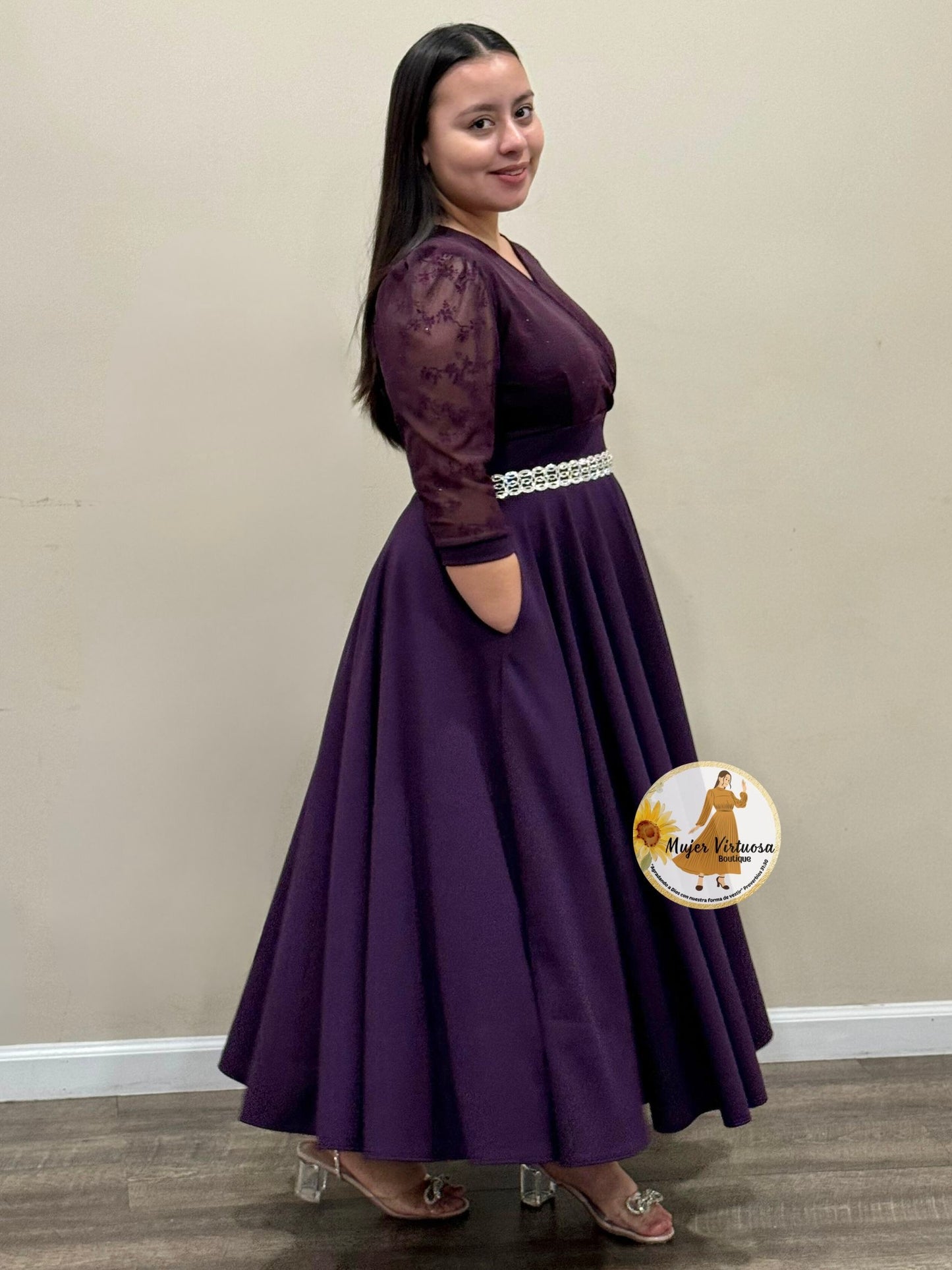 Débora Uva Purple Mesh Dress