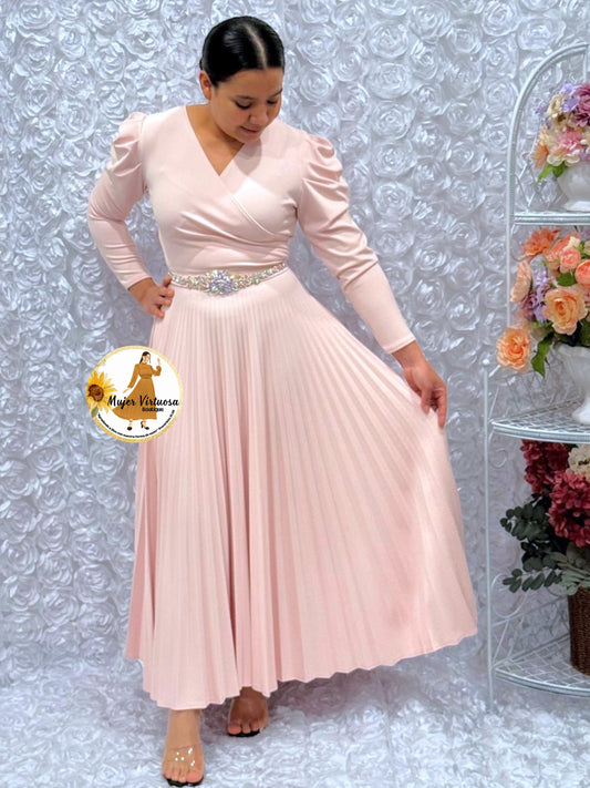 Yvette Baby Pink Pleated Dress