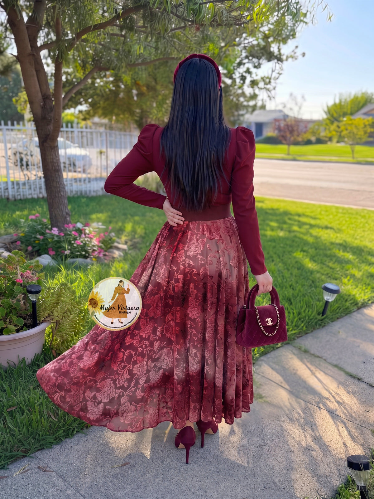 Larissa Burgundy & Velvet Floral Dress